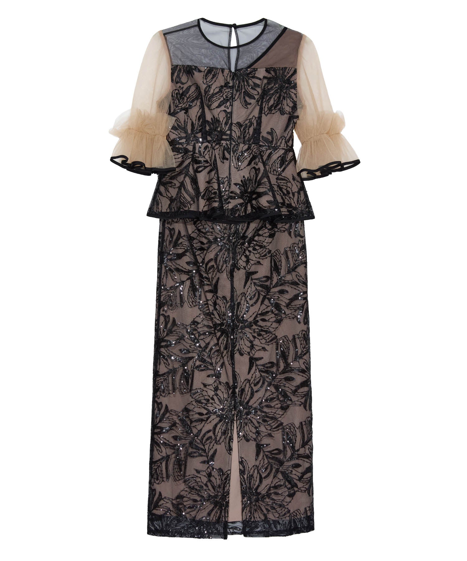 【当日発送】アシンメトリーシアーフラワースパンコールフリルチュール セットアップドレス