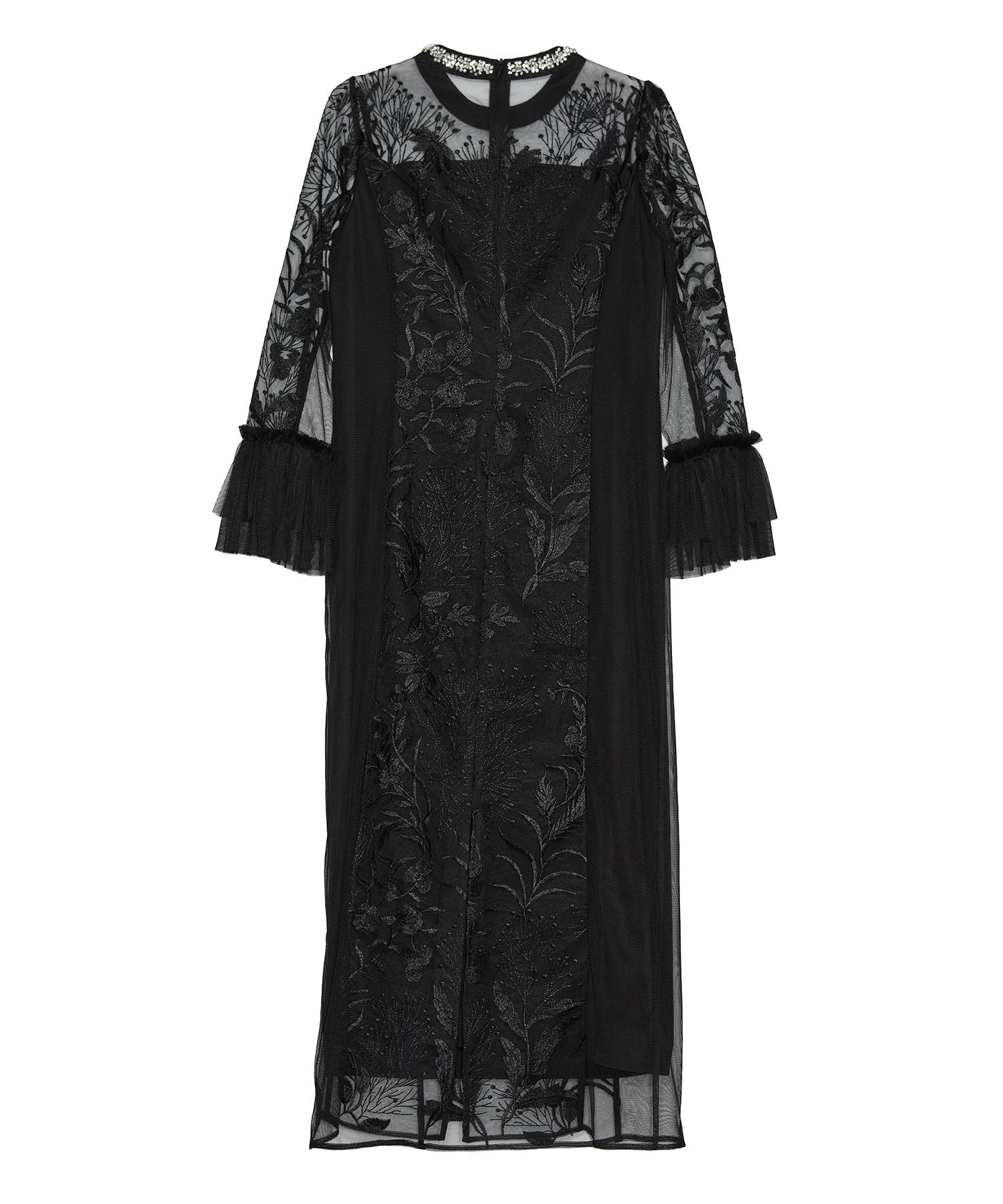 【当日発送】フラワーレースジュエルカラーIラインワンピースドレス