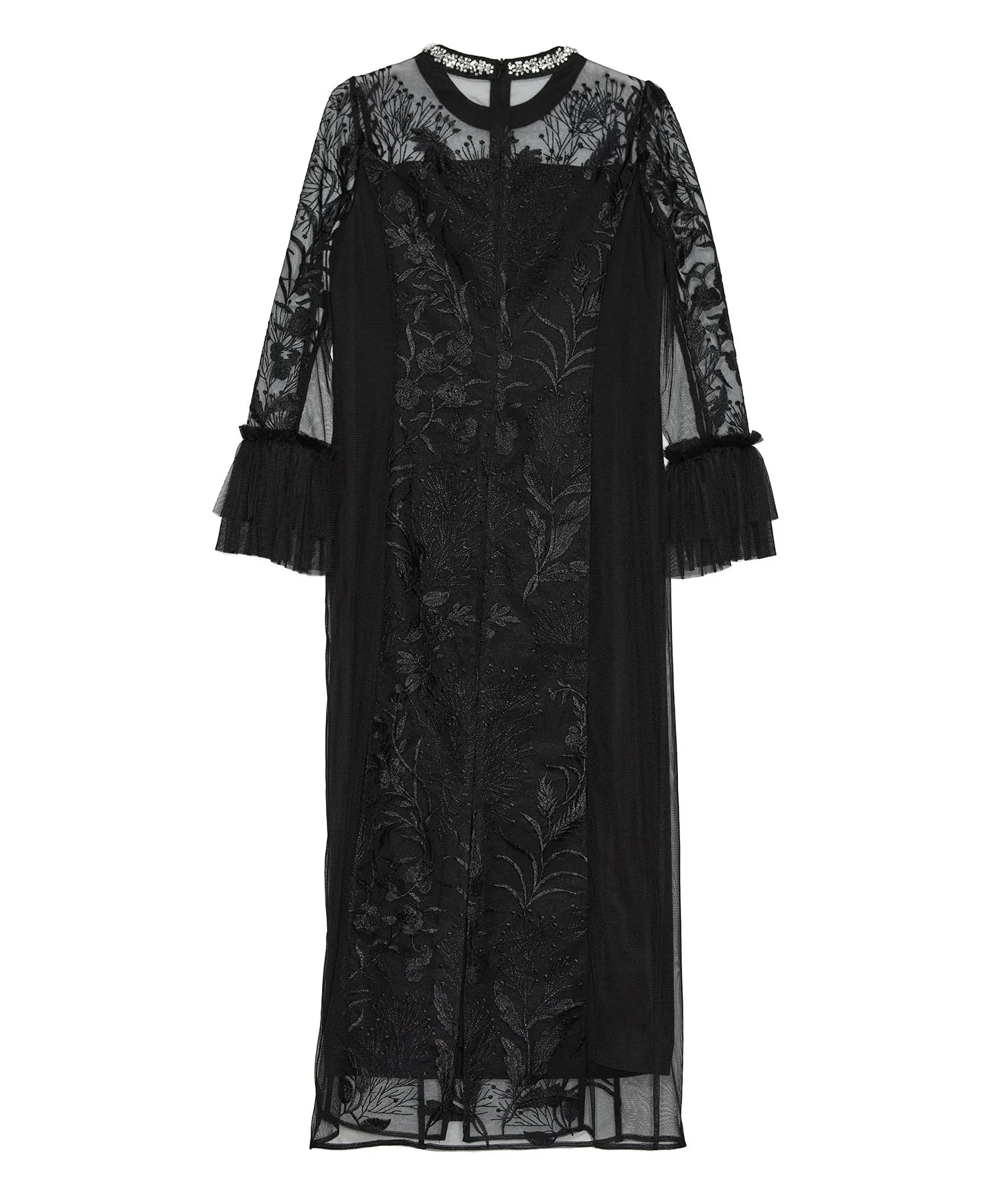 【当日発送】フラワーレースジュエルカラーIラインワンピースドレス