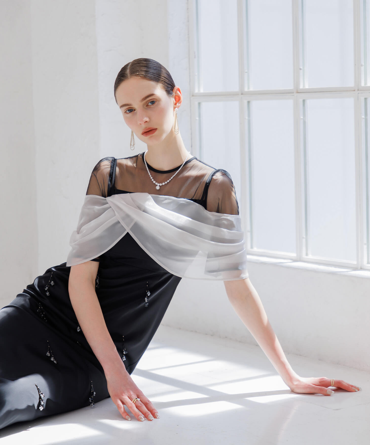 【SOLD OUT】2WAYシアーレイヤードビスチェIラインワンピースドレス