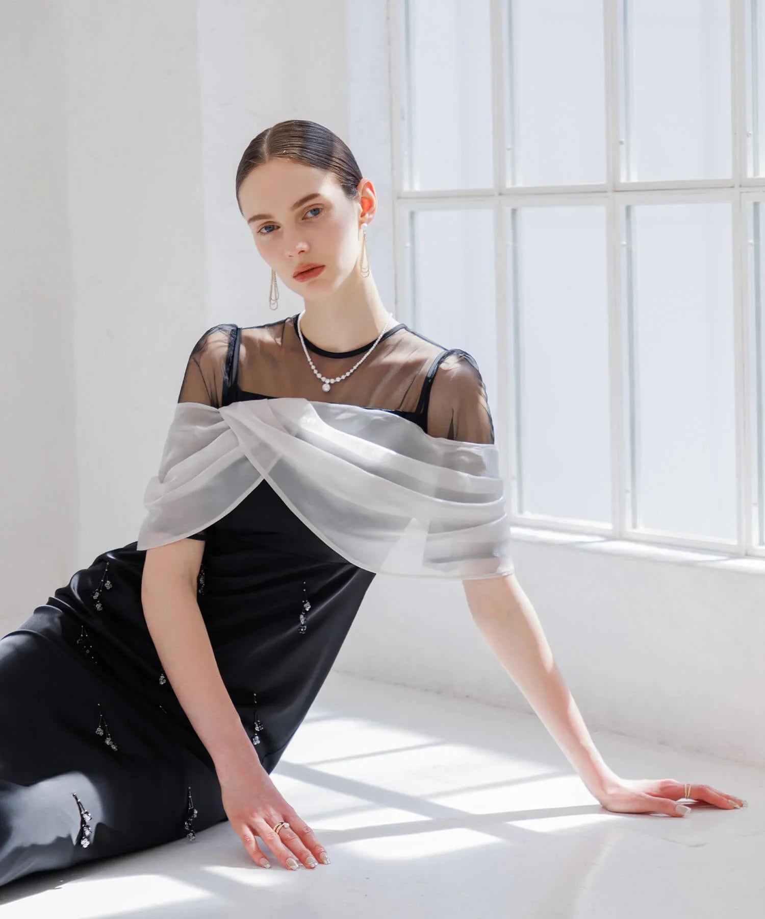 【SOLD OUT】2WAYシアーレイヤードビスチェIラインワンピースドレス