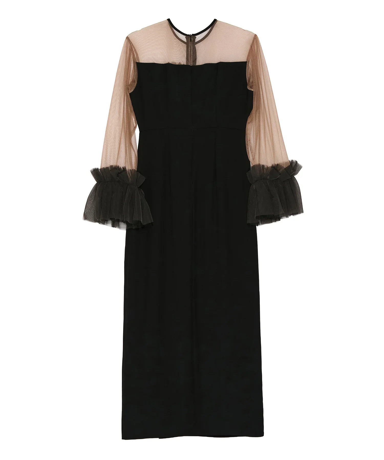 【当日発送】チュールフリルスリーブIラインワンピースドレス