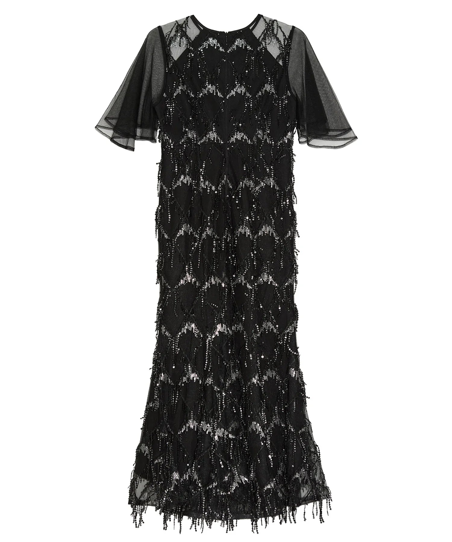 【当日発送】チュールスリーブスパンコールマーメイドワンピースドレス