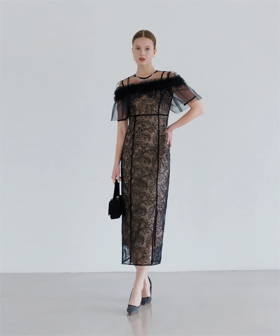 【当日発送】3WAYフラワーチュールアシンメトリーIラインワンピースドレス