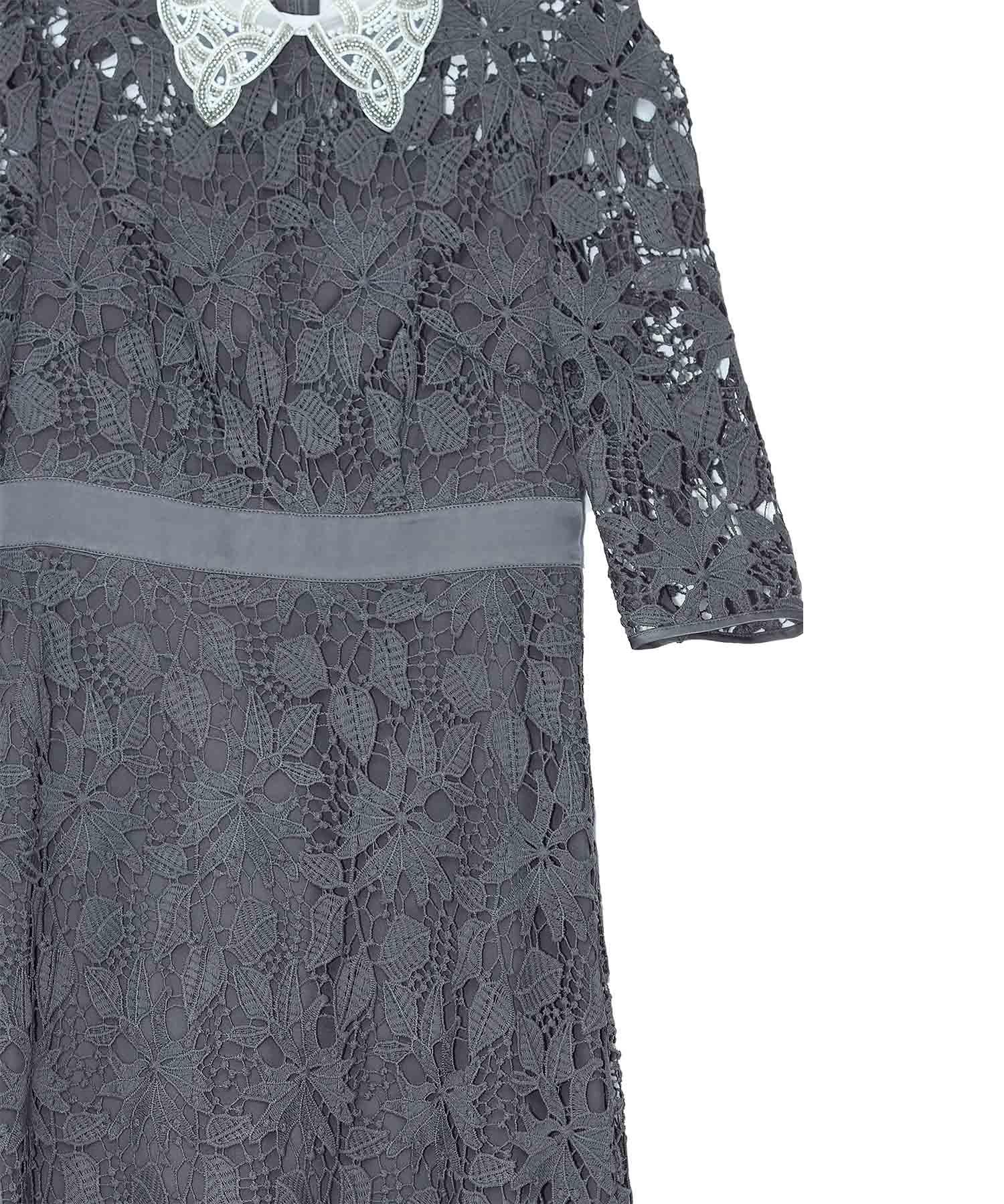 【一部当日発送】花柄レースビジューカラーAラインワンピースドレス