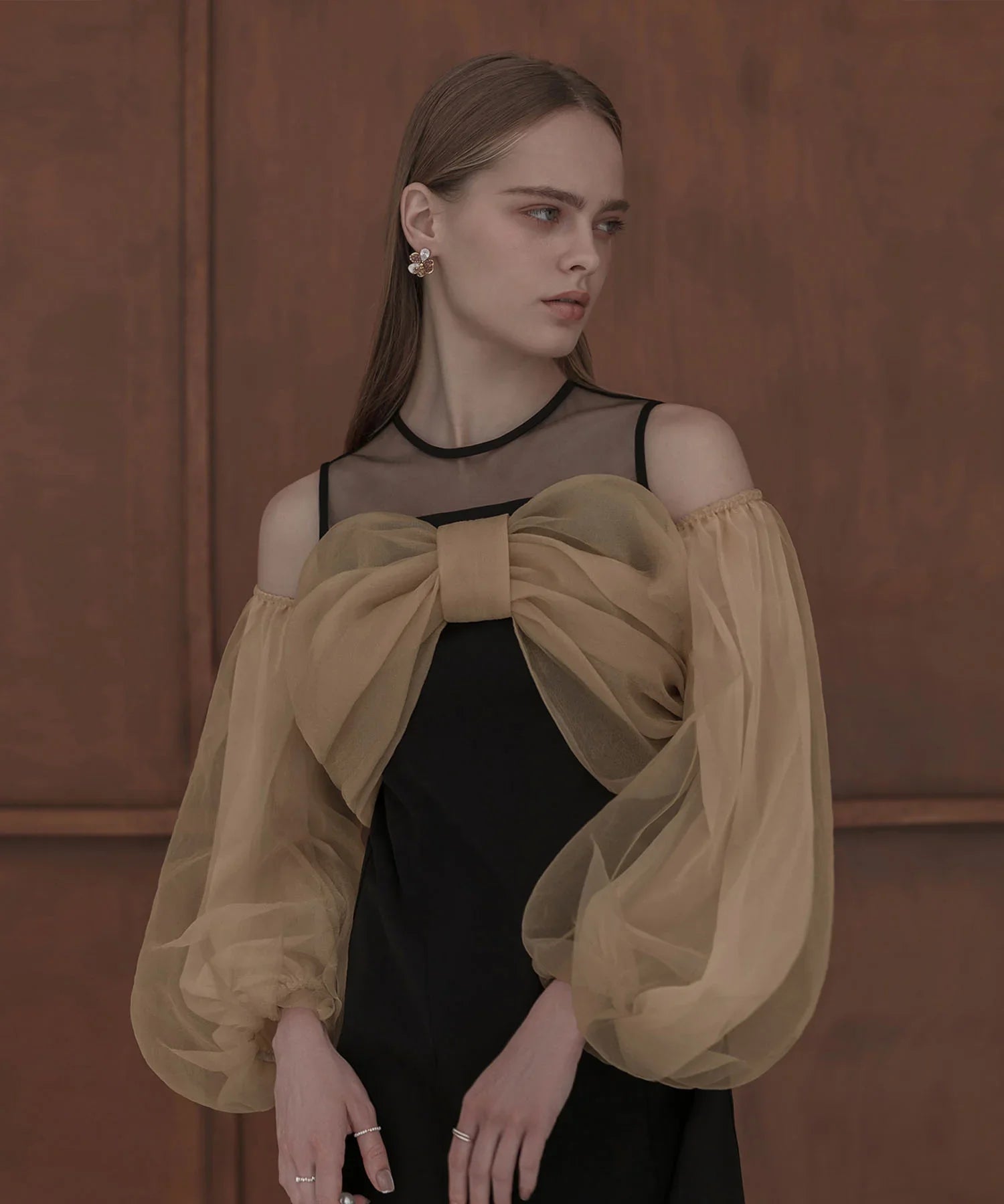 【当日発送】フロントリボンチュールIラインワンピースドレス