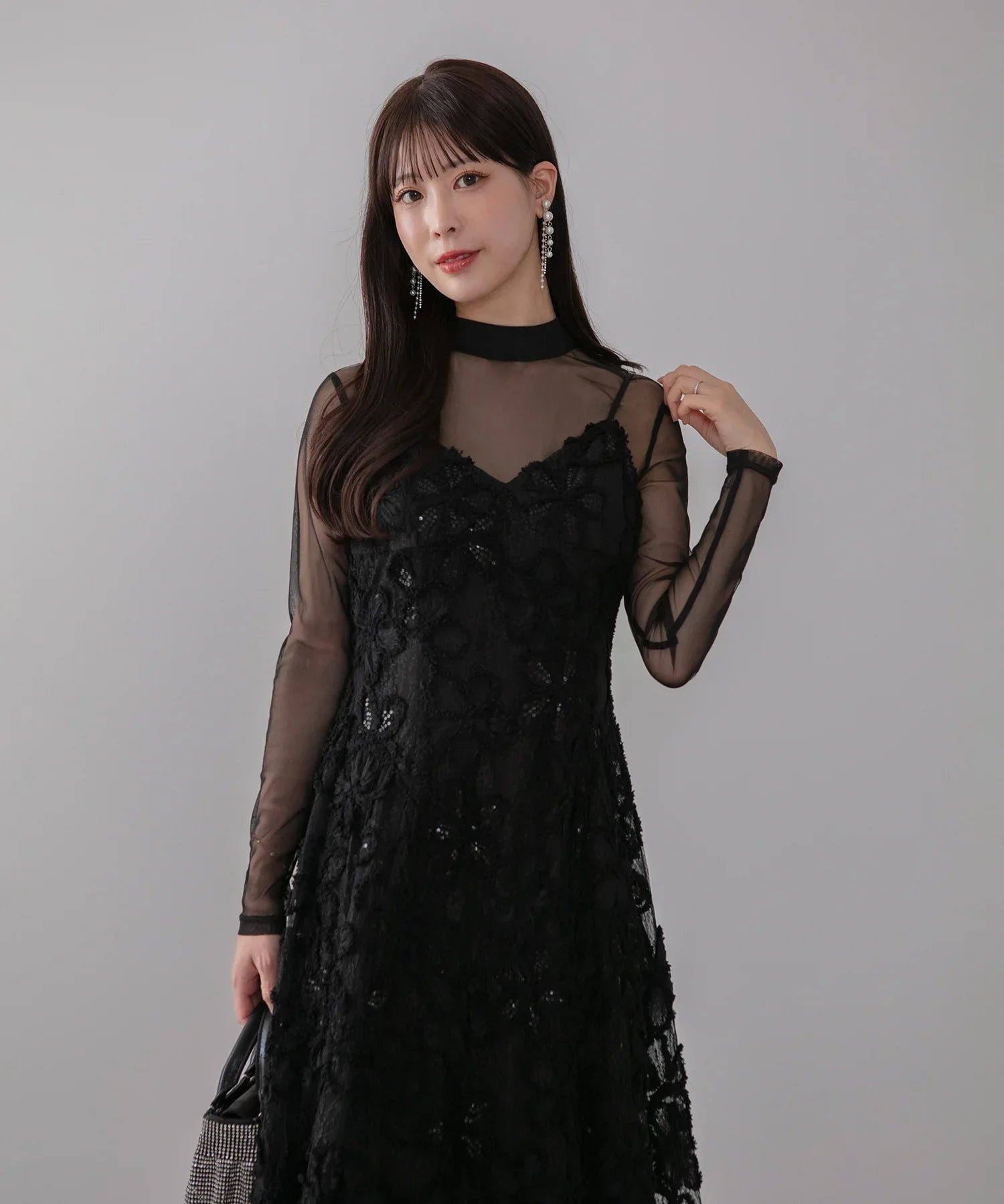 【当日発送】シアーフラワーレースレイヤードワンピース