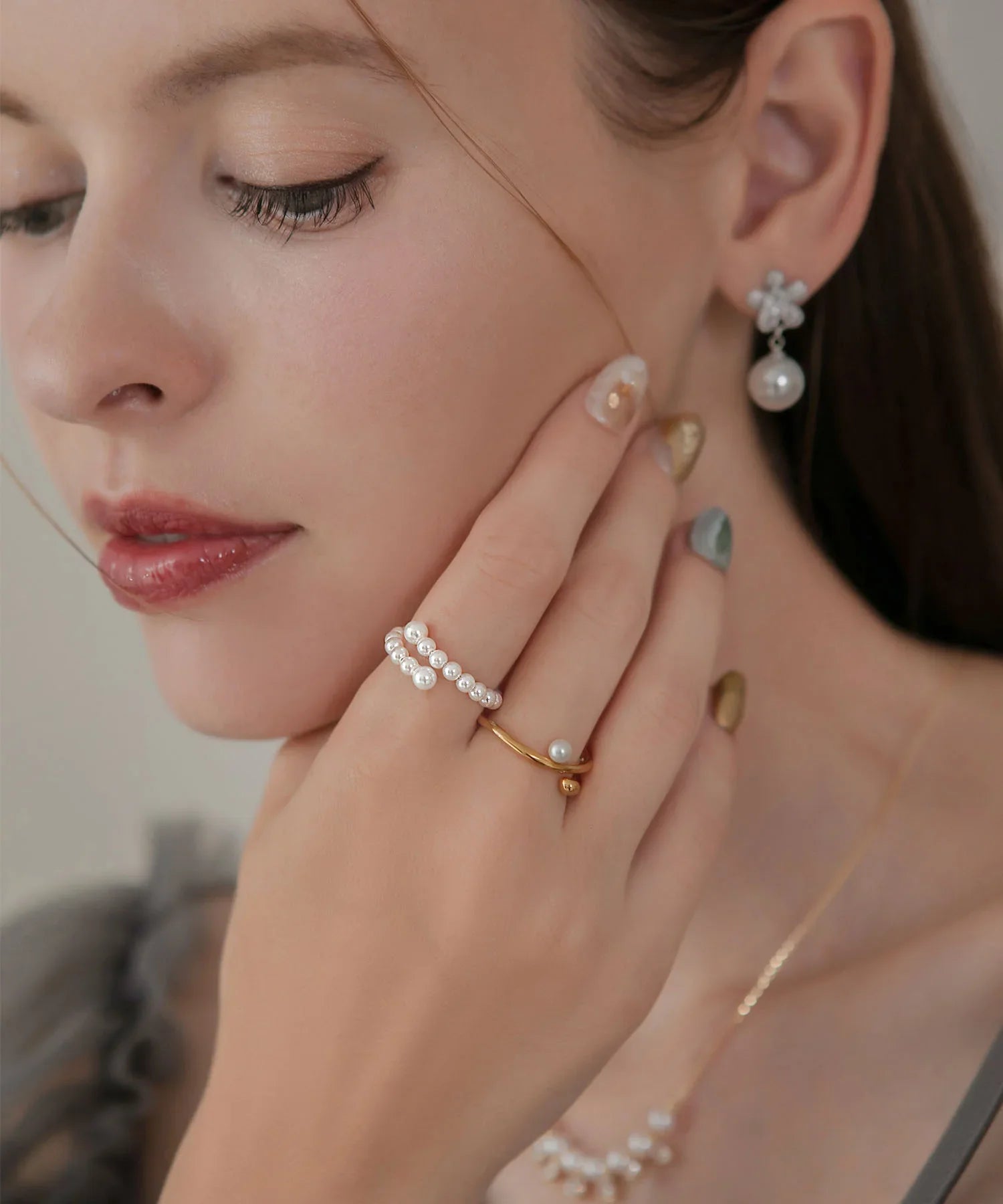 【当日発送】パールダブルラインデザインリング