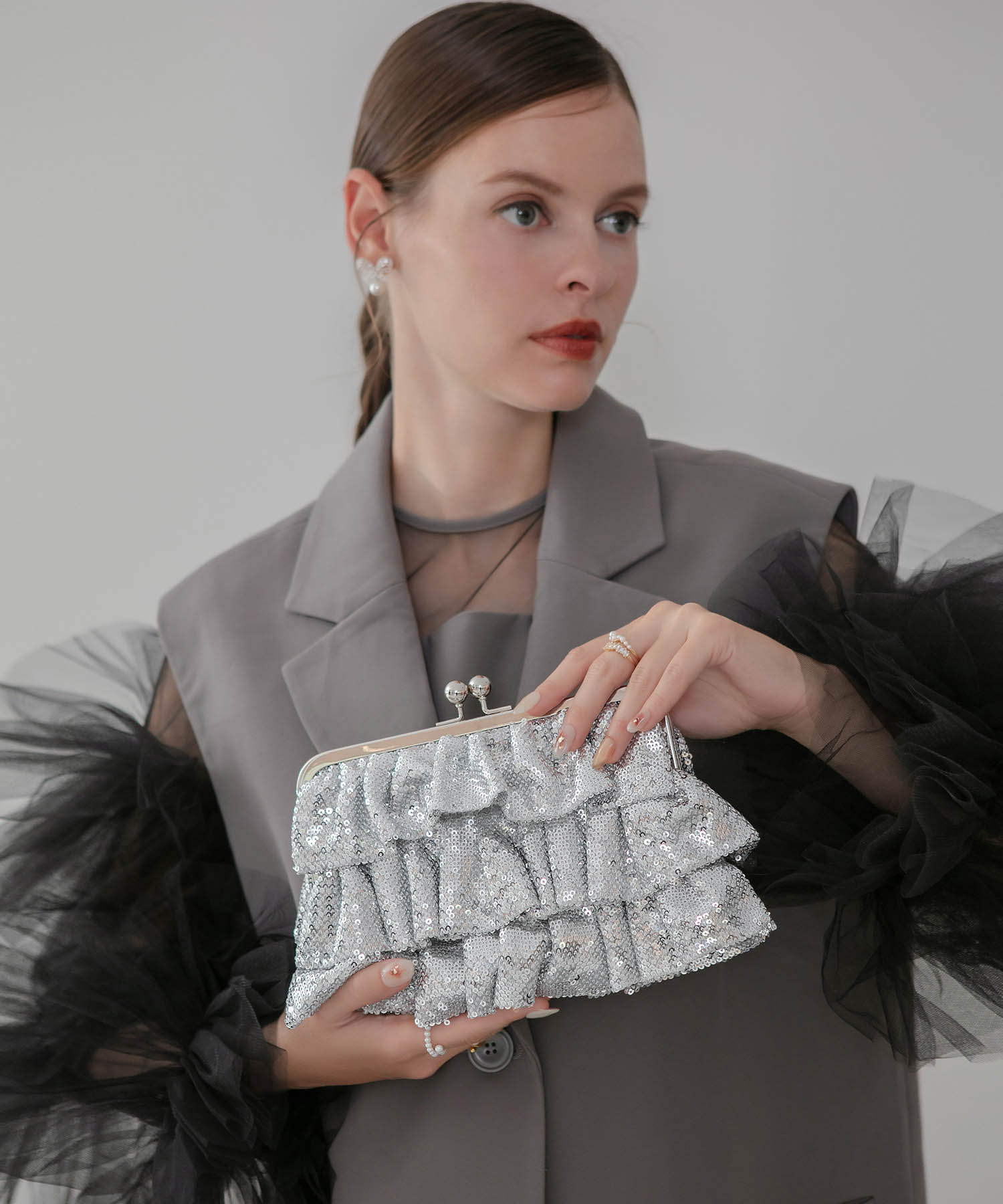 【当日発送】スパンコールフリルデザイン2WAYバッグ