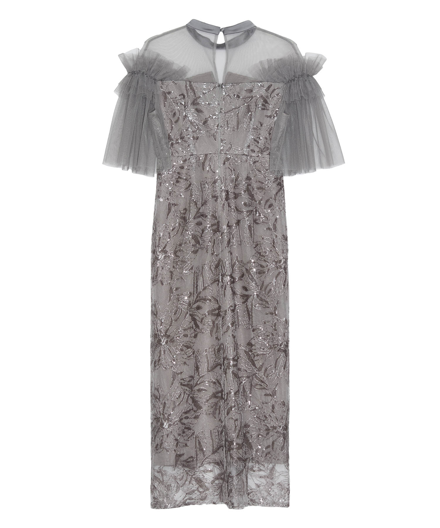 【当日発送】チュールフリルショルダーシアーIラインワンピースドレス