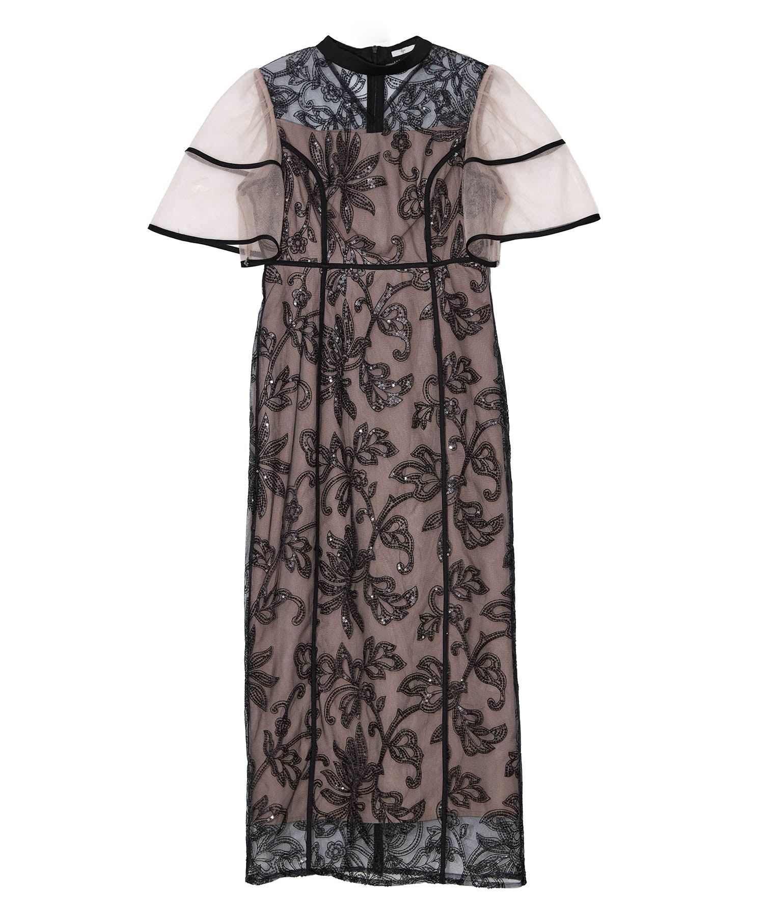 【当日発送】スパンコールフラワーIラインワンピースドレス