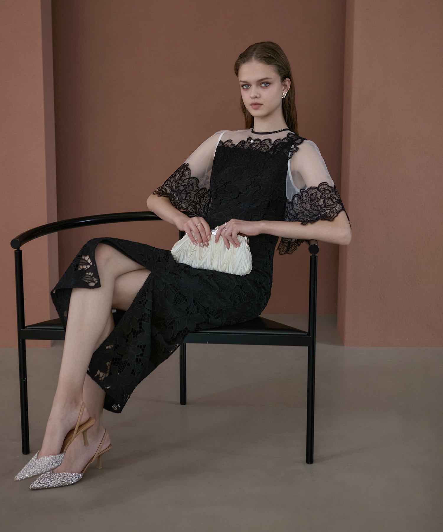 【当日発送】シアーレースフラワーIラインドレス