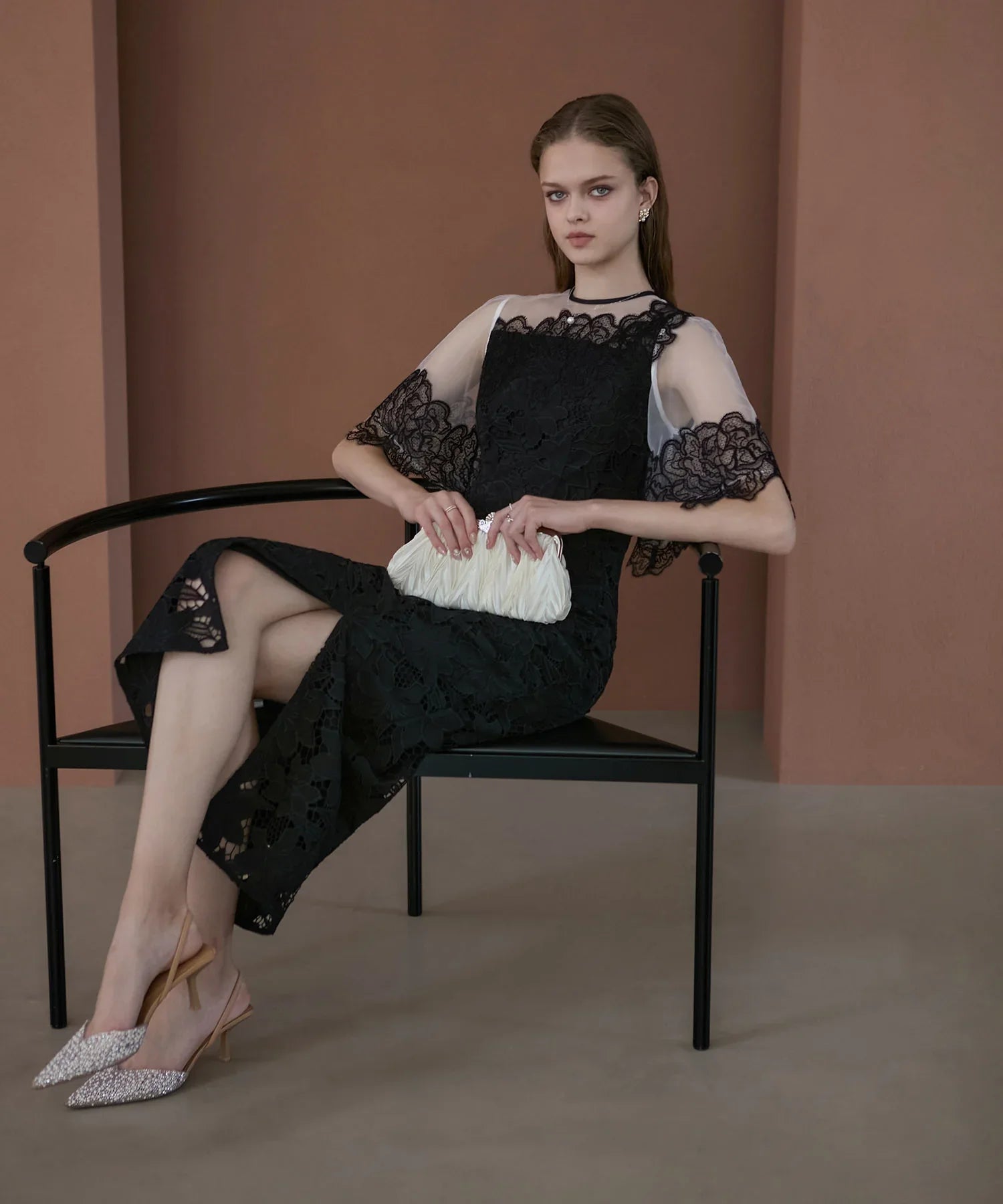 【当日発送】シアーレースフラワーIラインドレス