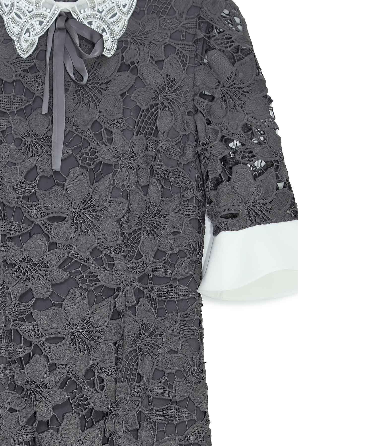 【一部当日発送】パールカラーボウタイフラワーレースフィッシュテールワンピースドレス