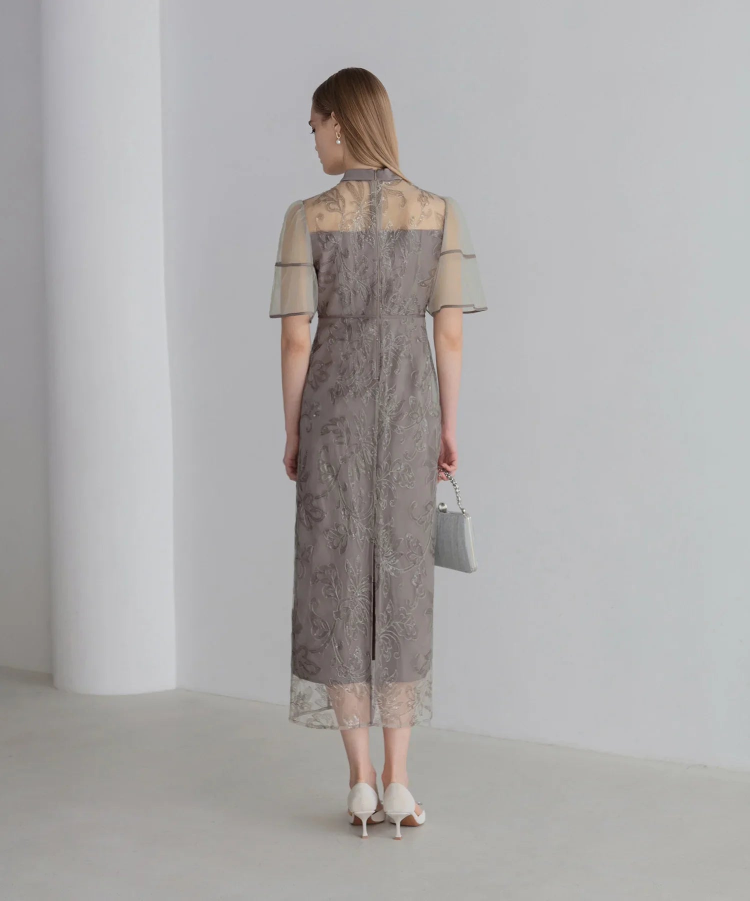 【当日発送】スパンコールフラワーIラインワンピースドレス