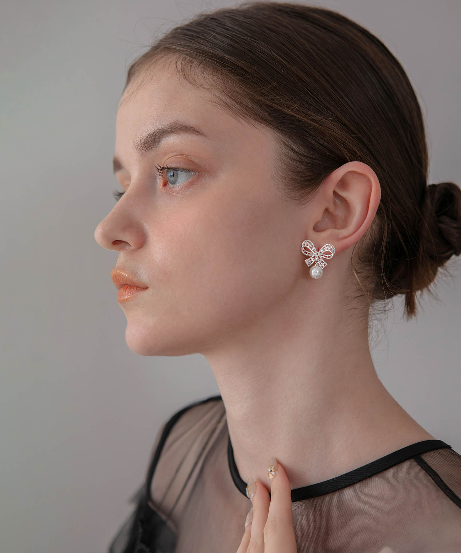 【当日発送】ビジューリボンパールピアス