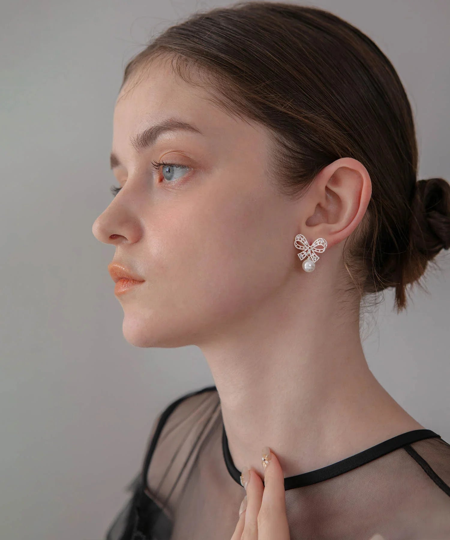 【当日発送】ビジューリボンパールピアス