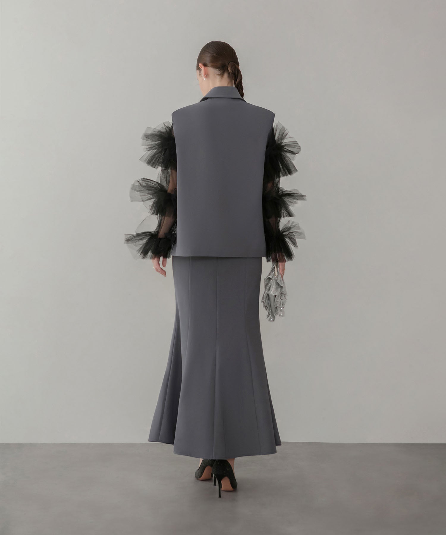 【当日発送】ボリュームチュールスリーブベストセットアップドレス