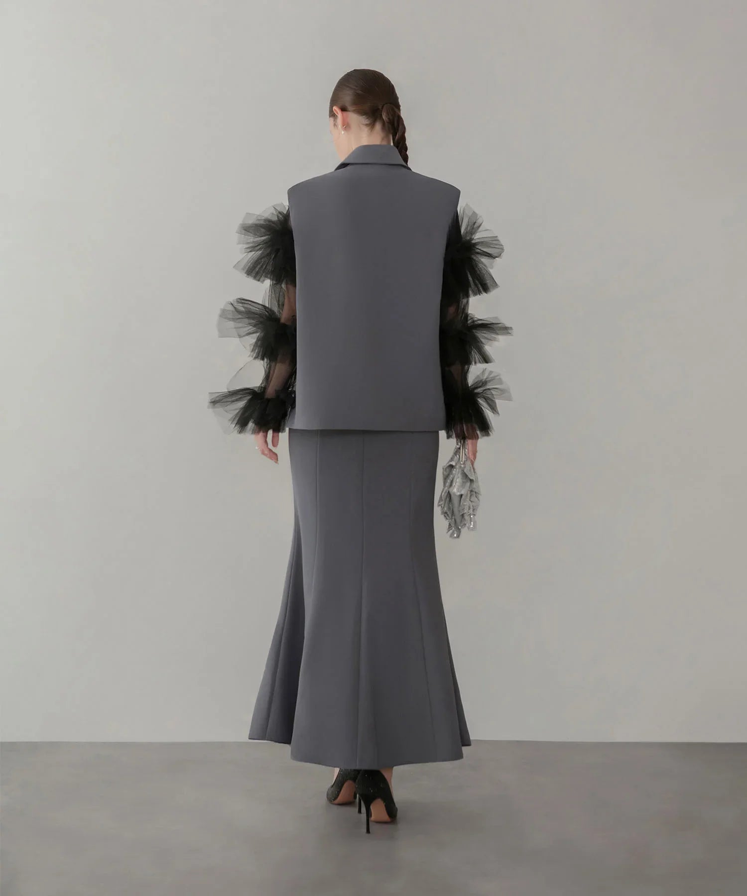 【当日発送】ボリュームチュールスリーブベストセットアップドレス