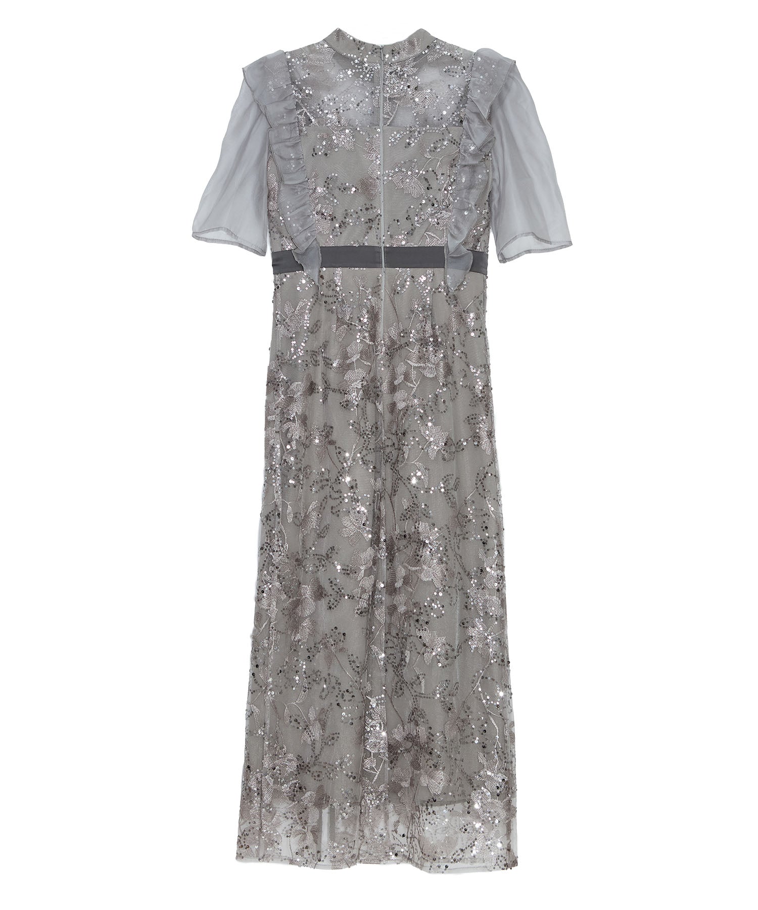 【当日発送】フラワースパンコールシアーフリルIラインワンピースドレス