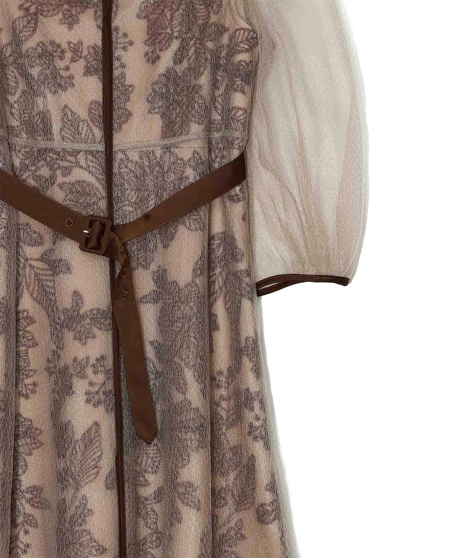 【当日発送】チュールパイピングリーフベルトAラインワンピースドレス