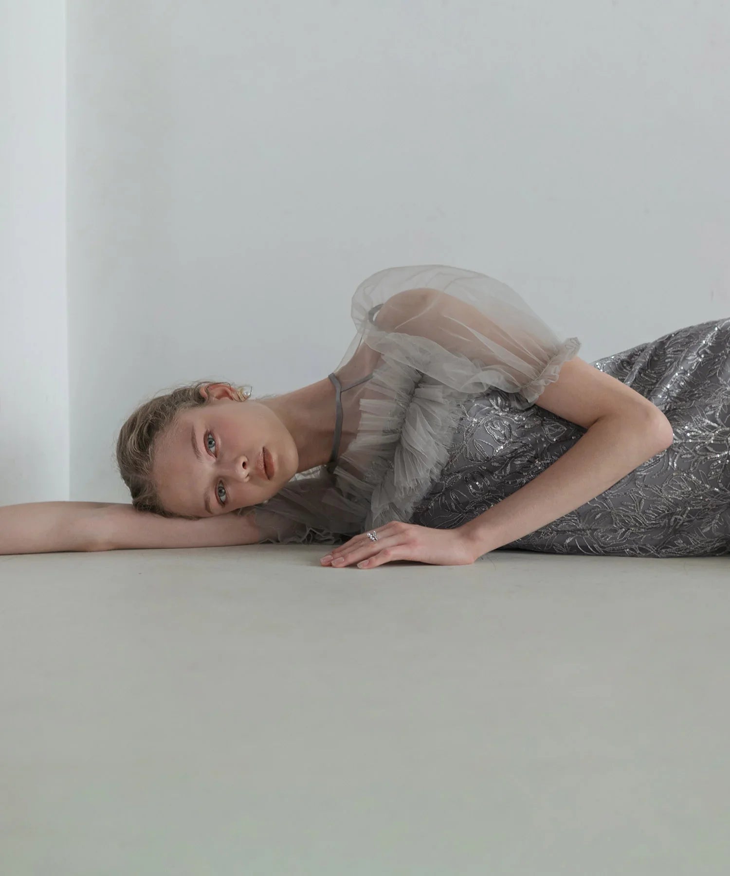 【当日発送】チュールフラワースパンコールIラインワンピースドレス