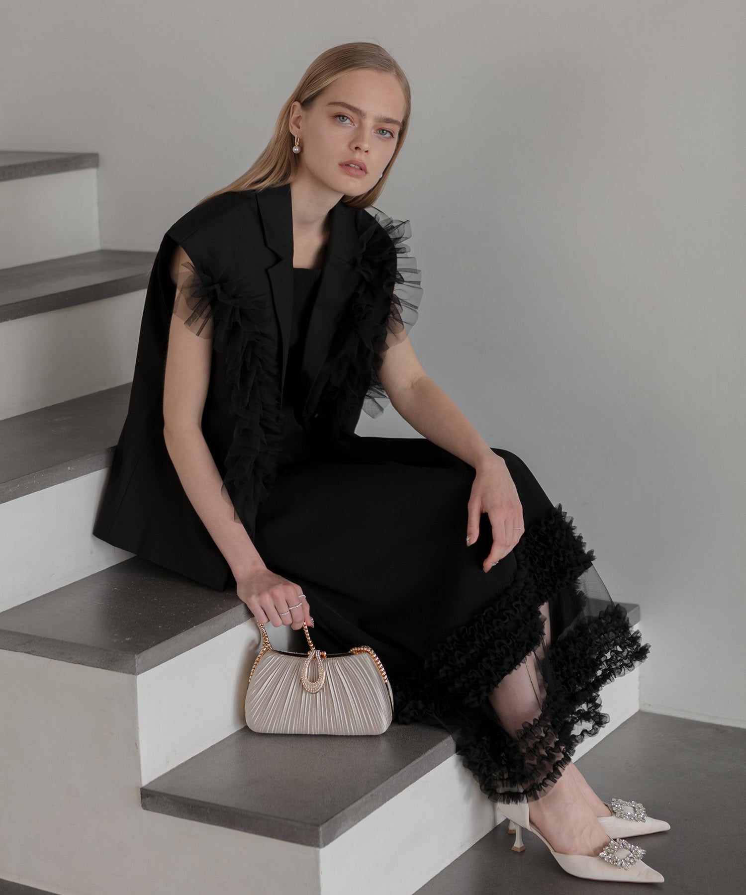 【当日発送】チュールフリルセットアップワンピースドレス