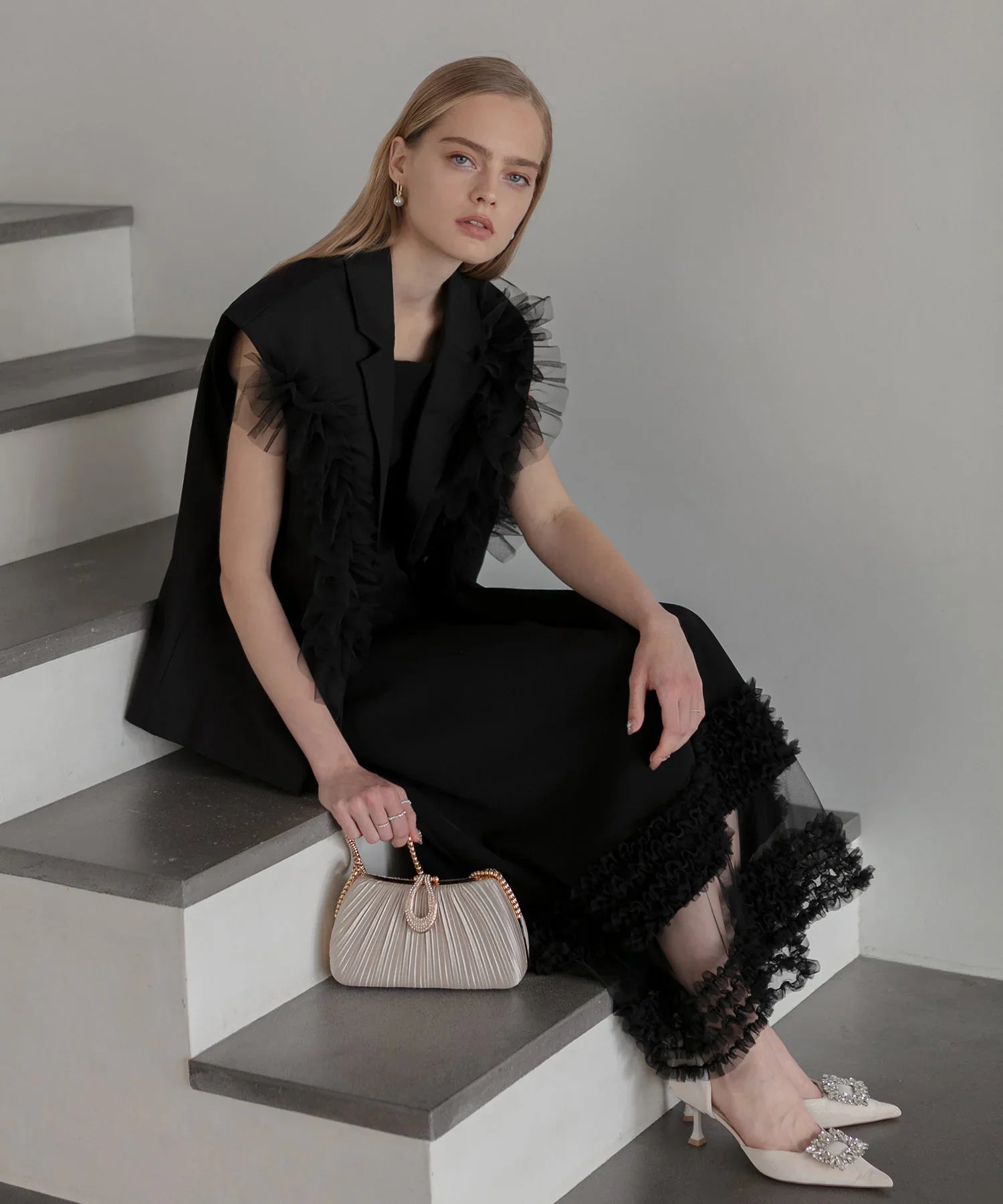 【当日発送】チュールフリルセットアップワンピースドレス