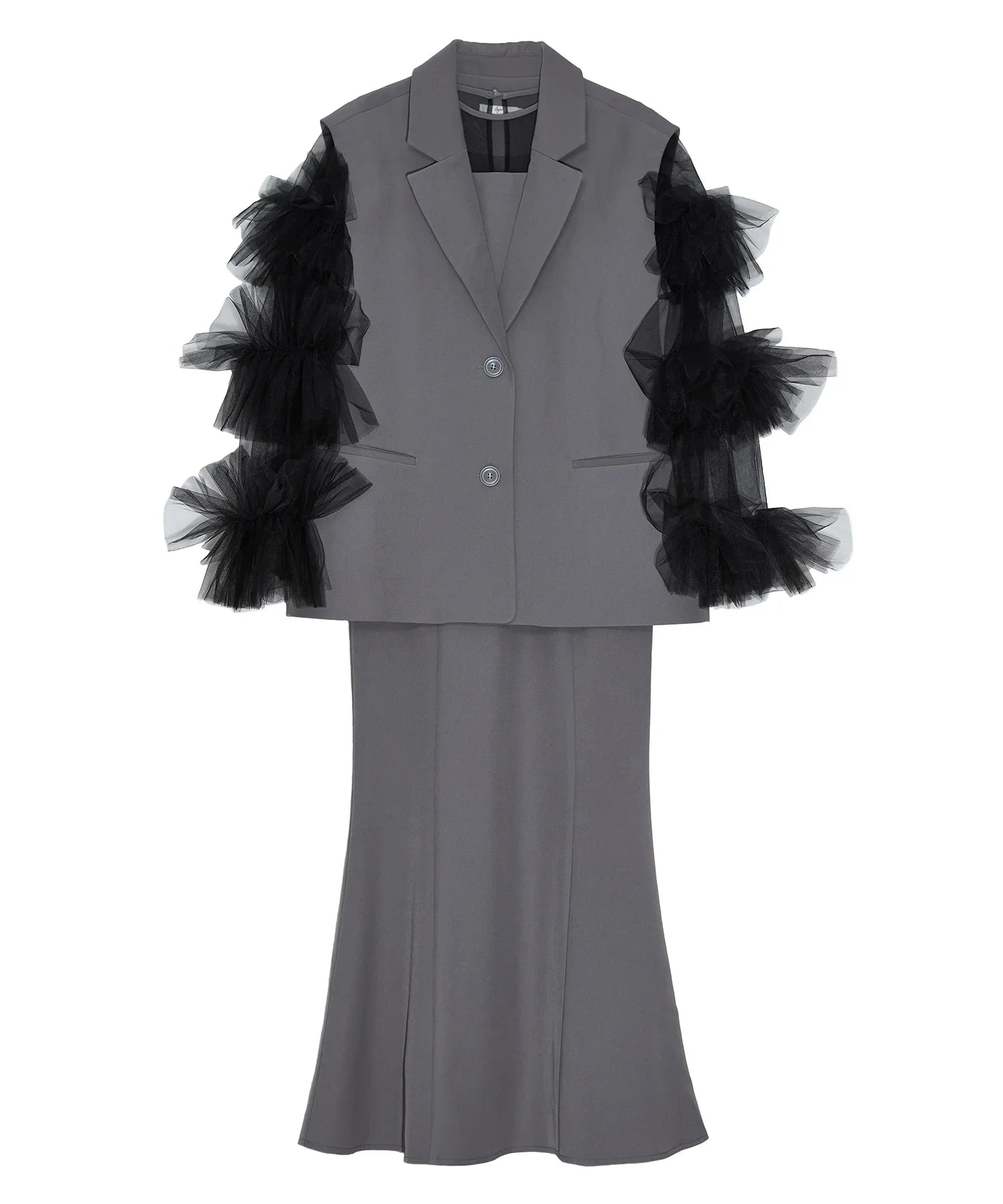 【当日発送】ボリュームチュールスリーブベストセットアップドレス