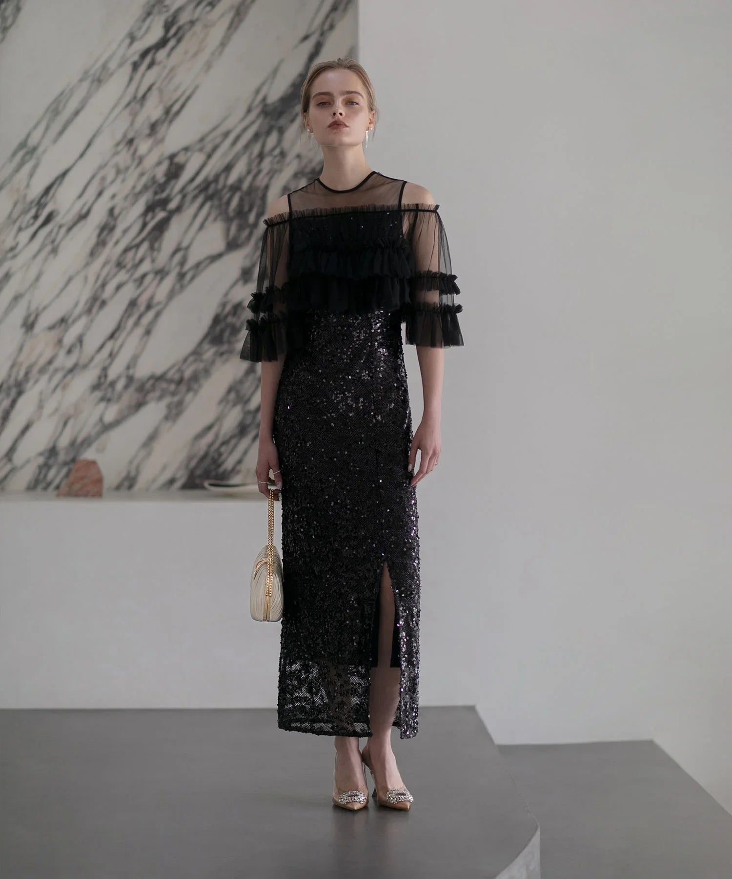 【当日発送】2WAYプリーツビジューゴールドチェーンバッグ