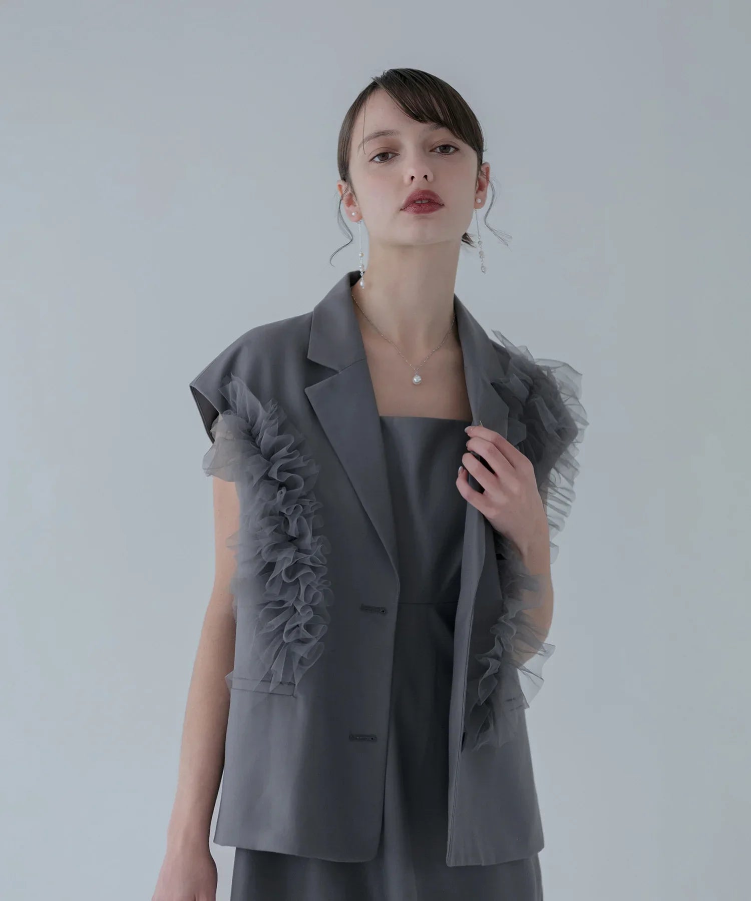 【当日発送】チュールフリルセットアップワンピースドレス