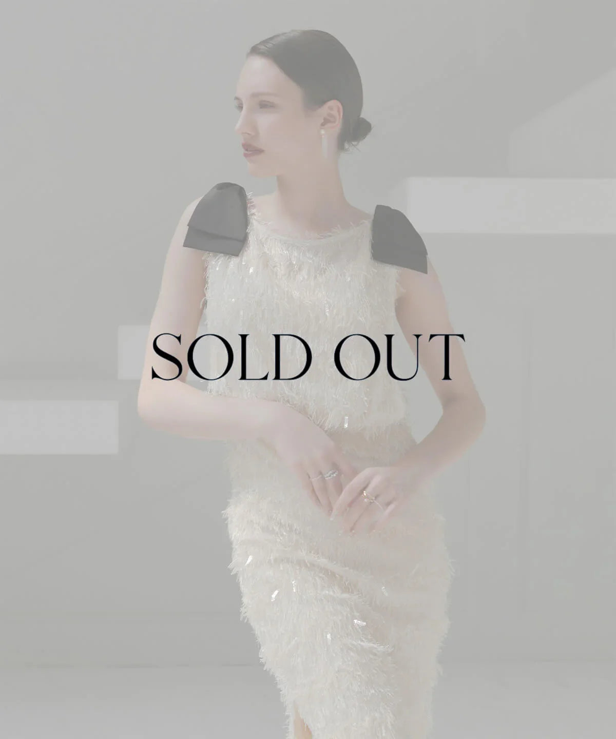 【LEJA LUXE】Shaggy shoulder ribbon sequin I-line dress