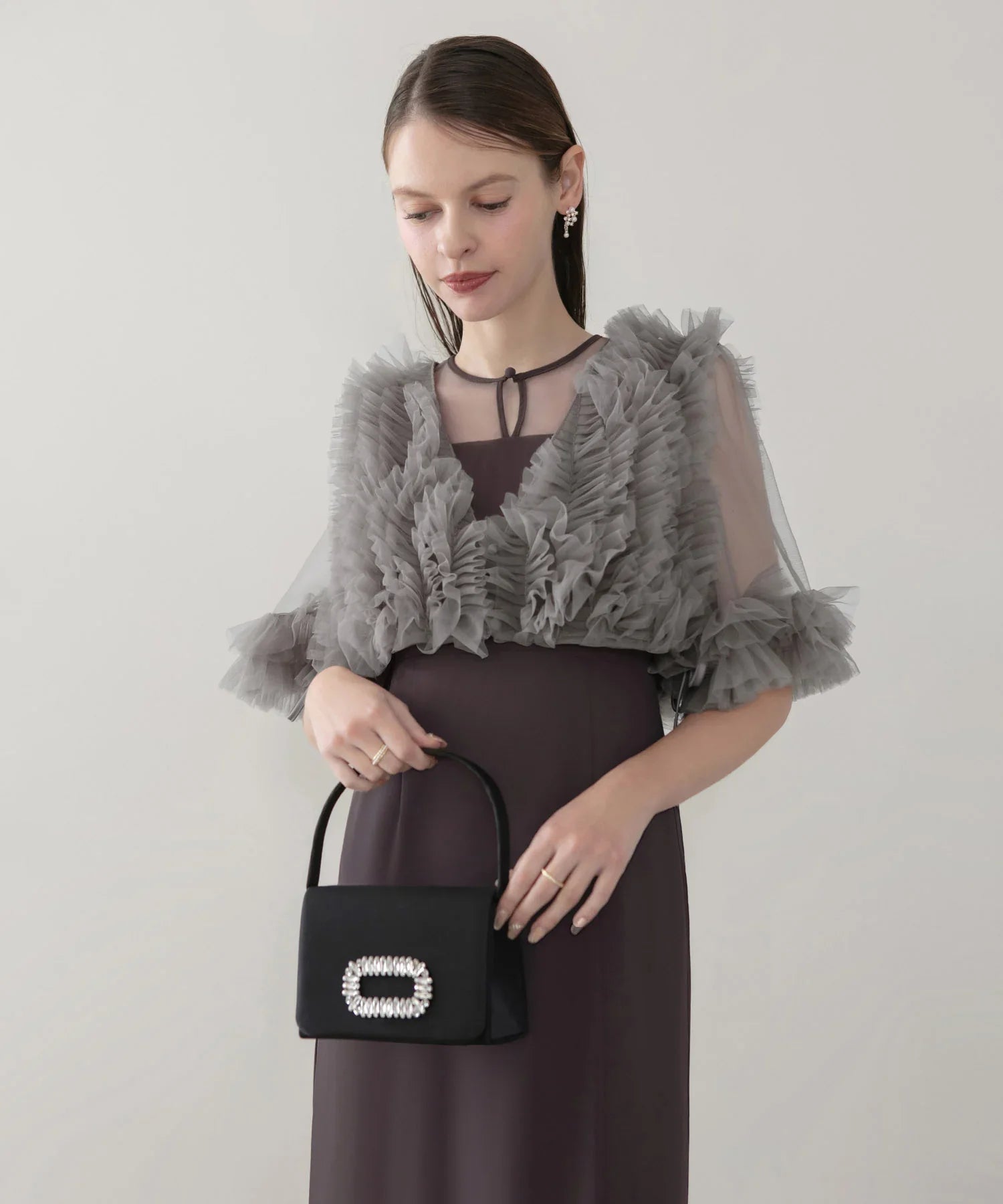 【当日発送】チュールフリルビスチェIラインワンピースドレス