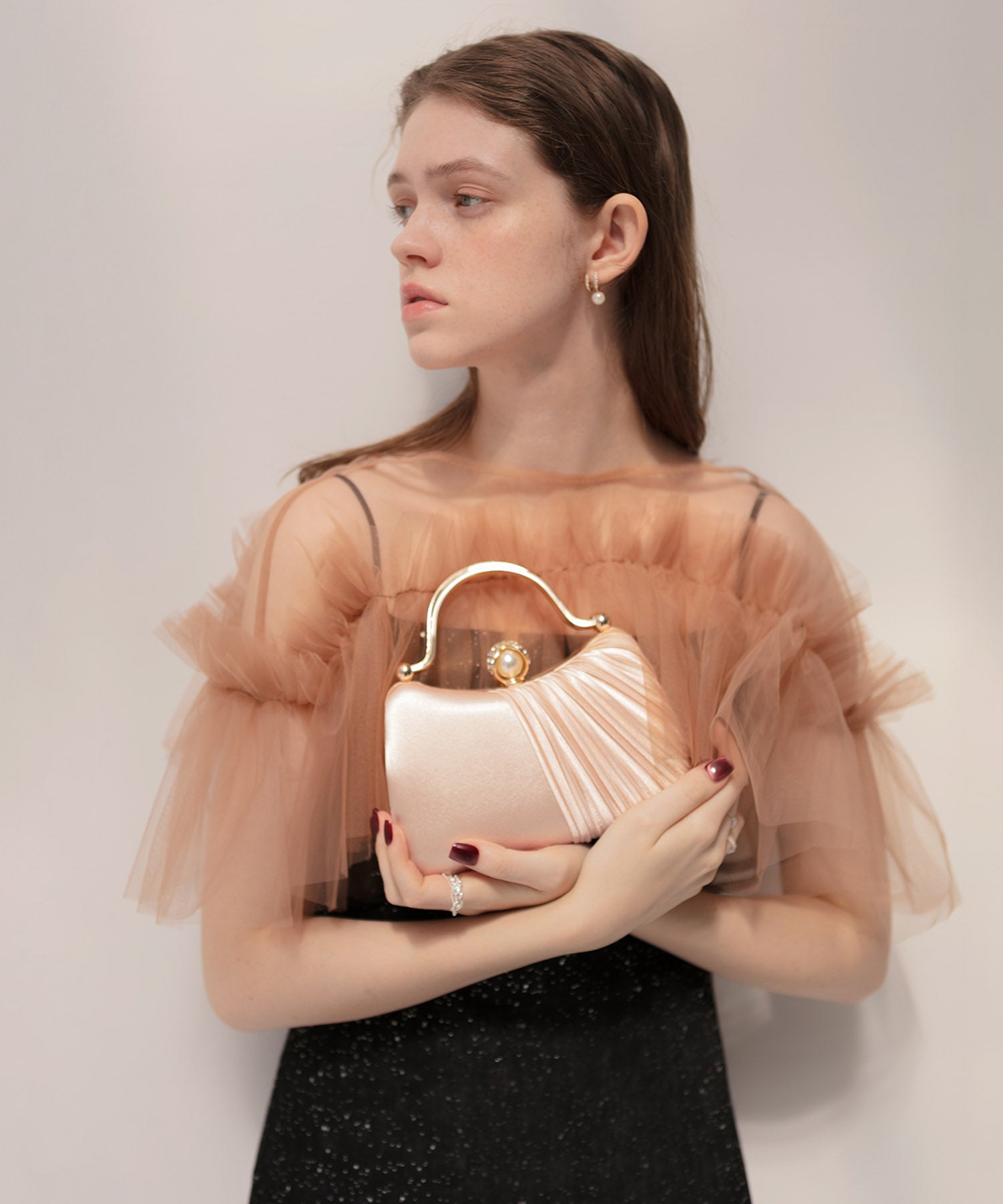 【当日発送】2WAYハーフプリーツパールストーンバッグ