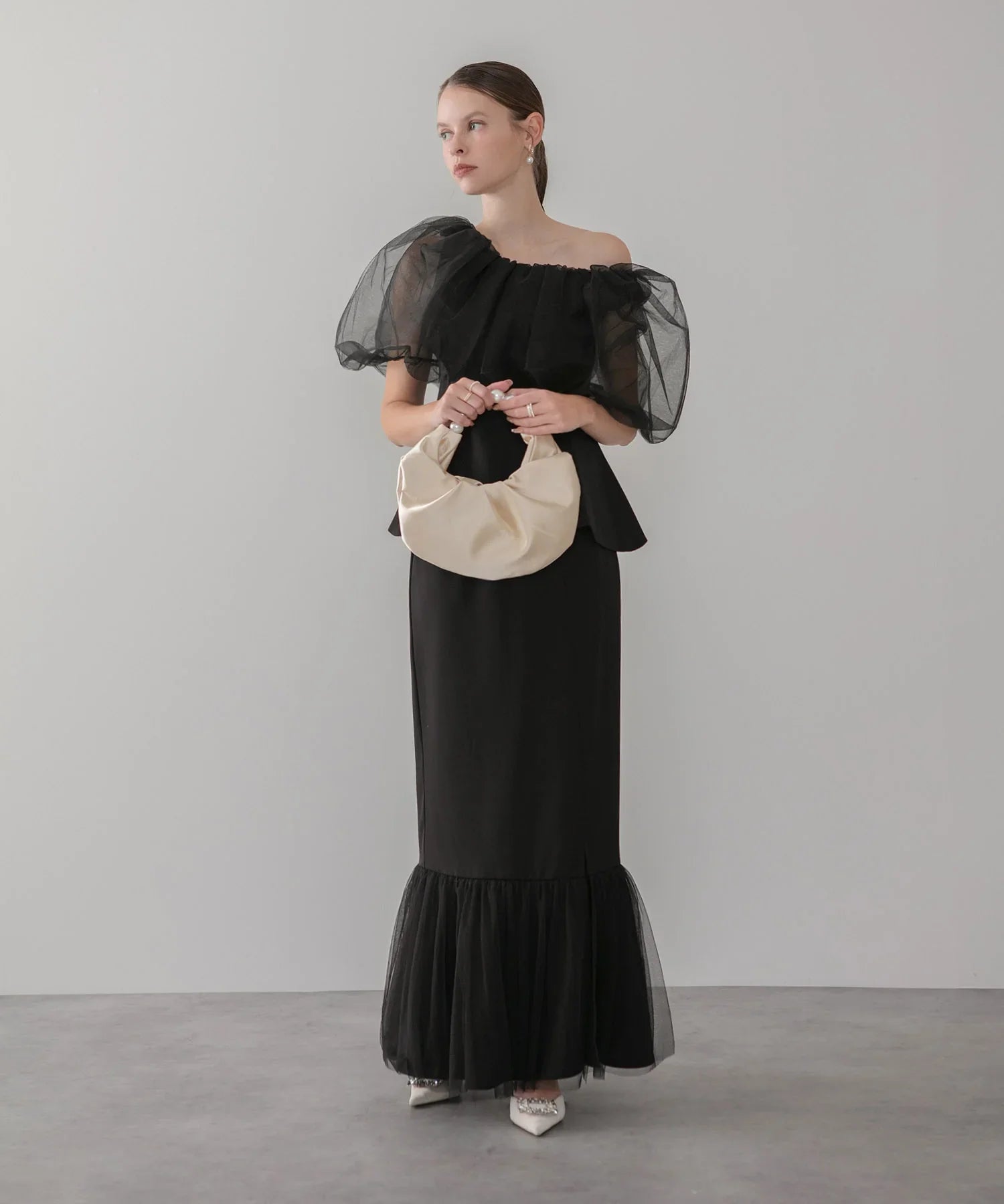 【当日発送】シアーチュールオフショルセットアップドレス