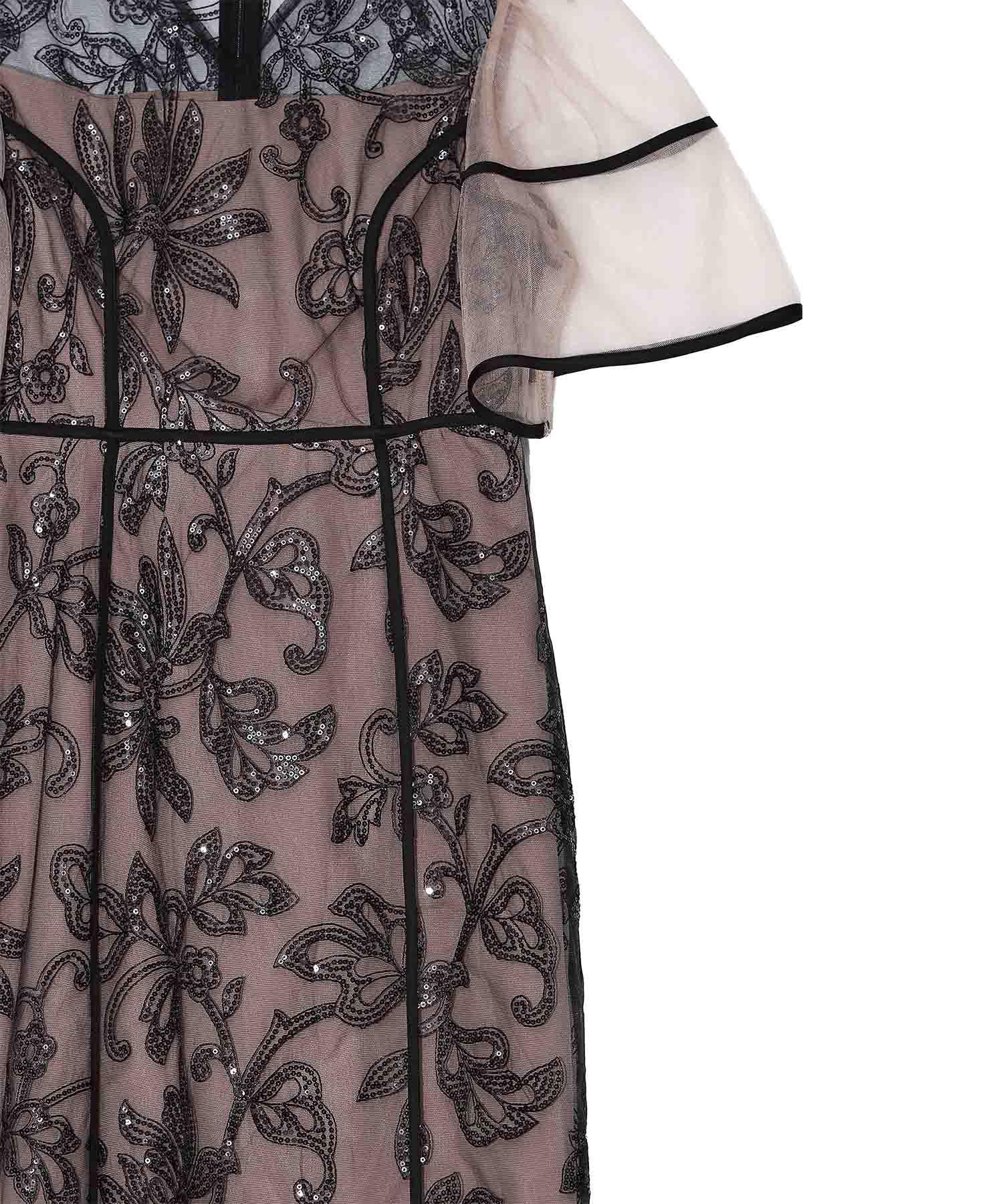 【当日発送】スパンコールフラワーIラインワンピースドレス