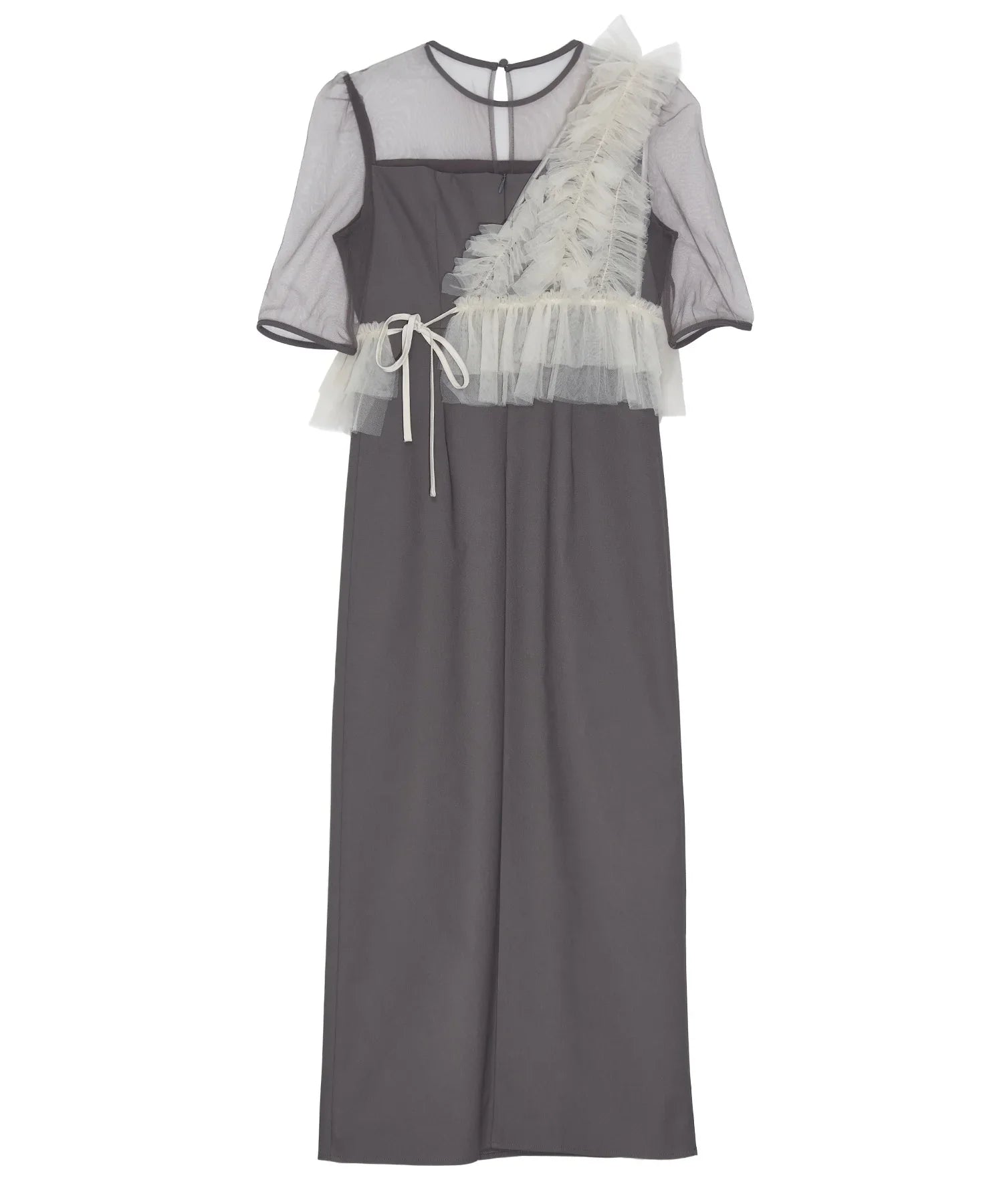 【当日発送】アシンメトリーフリルチュールIラインワンピースドレス