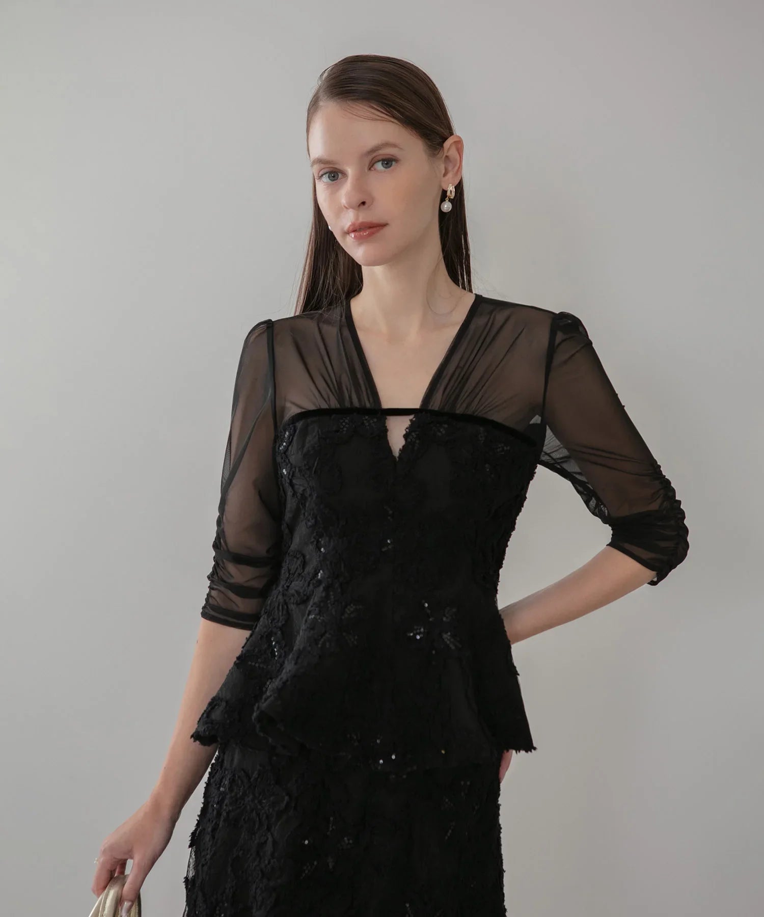 【LEJA LUXE】フラワーレースペプラムセットアップドレス