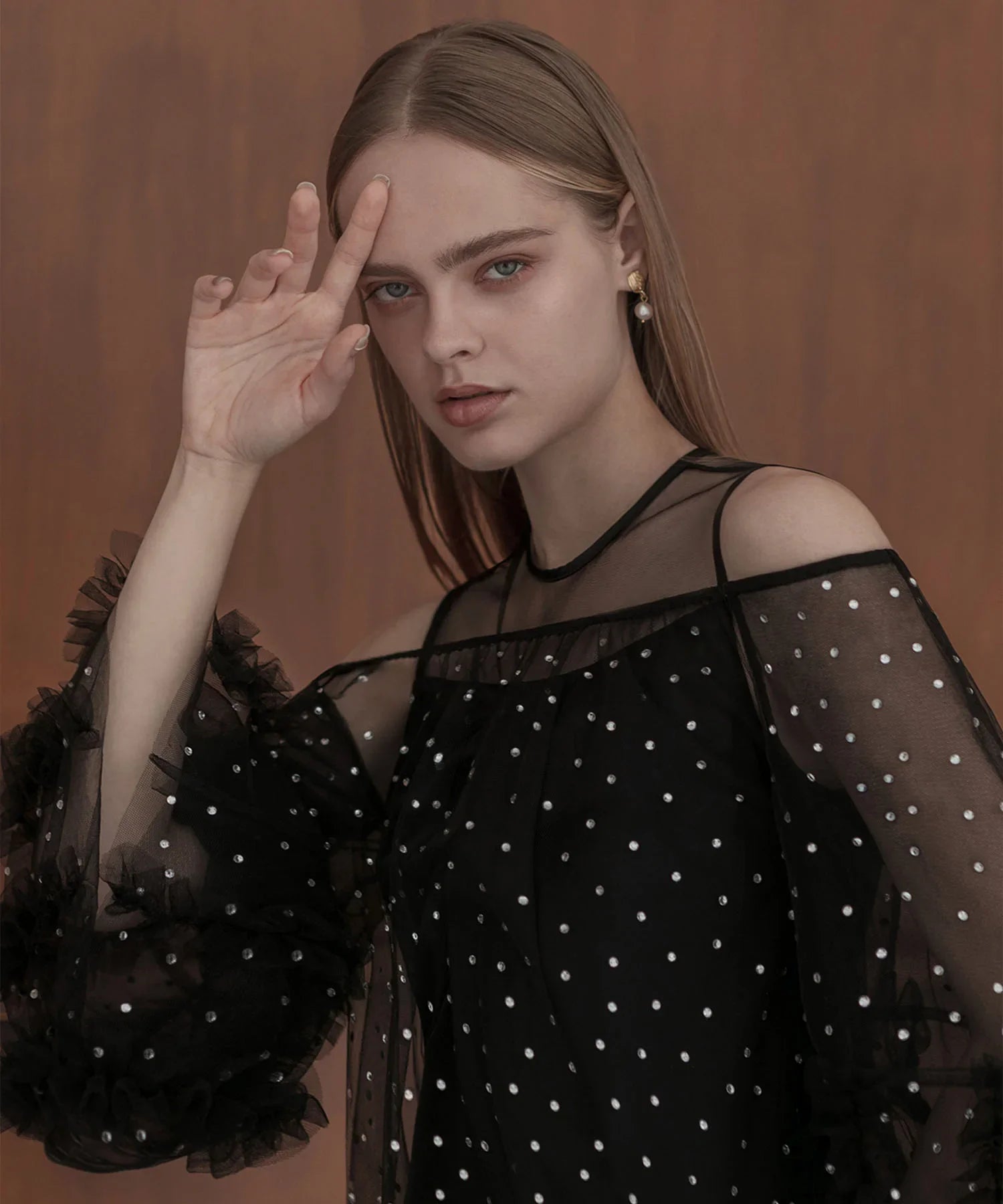 【当日発送】ドットストーンオフショルIラインワンピースドレス