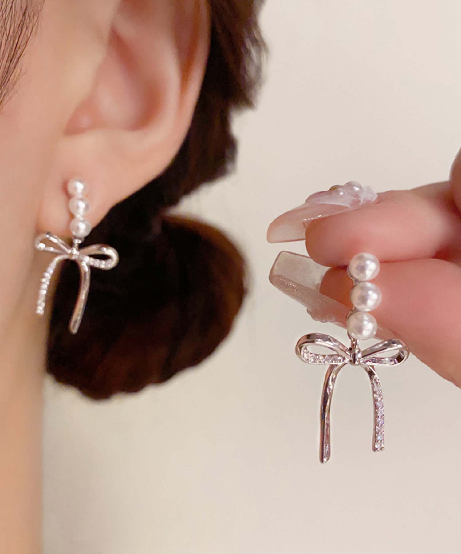 【当日発送】ドロップパールリボンピアス