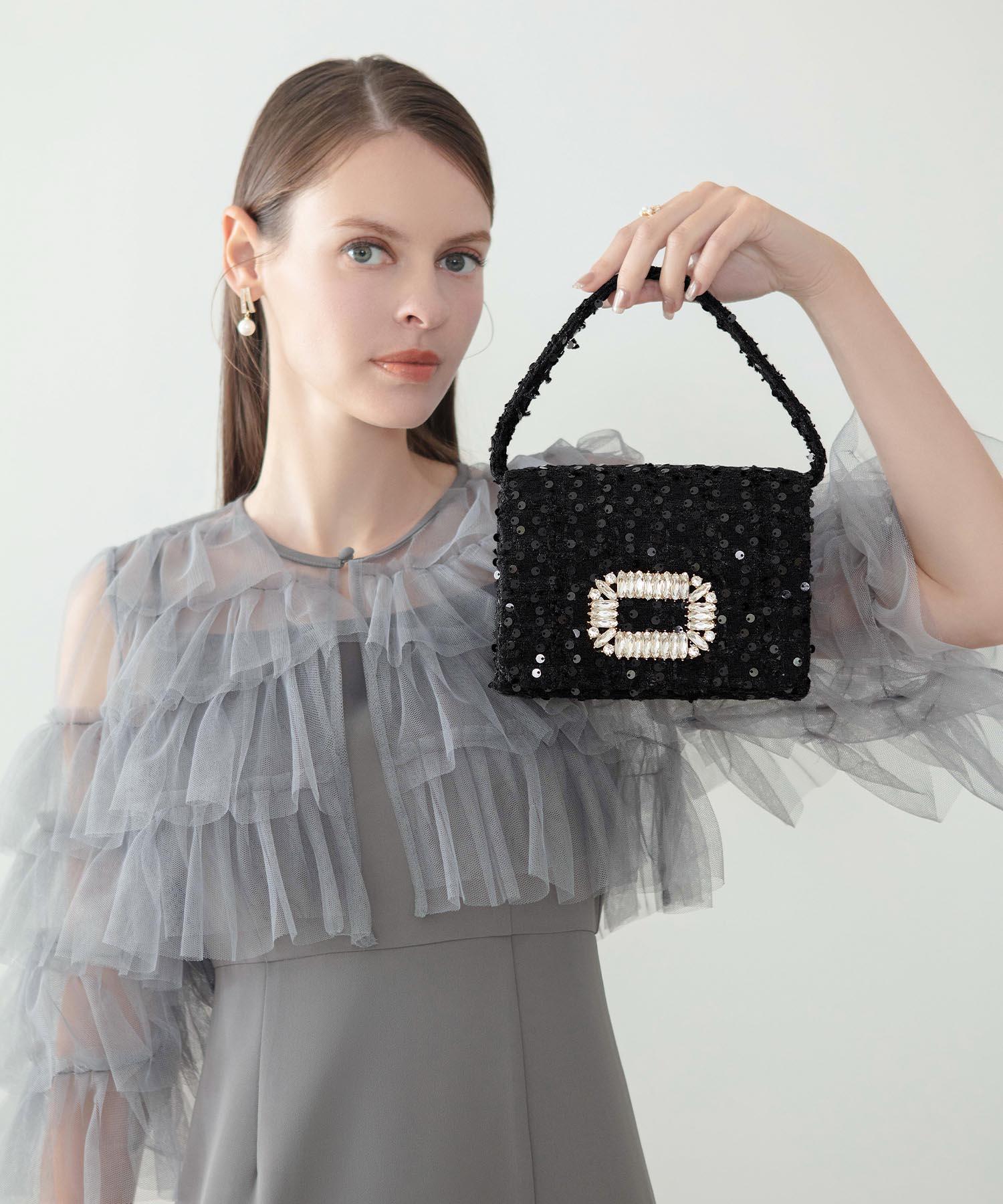 【当日発送】ビジューバックルツイードスパンコール2WAYバッグ