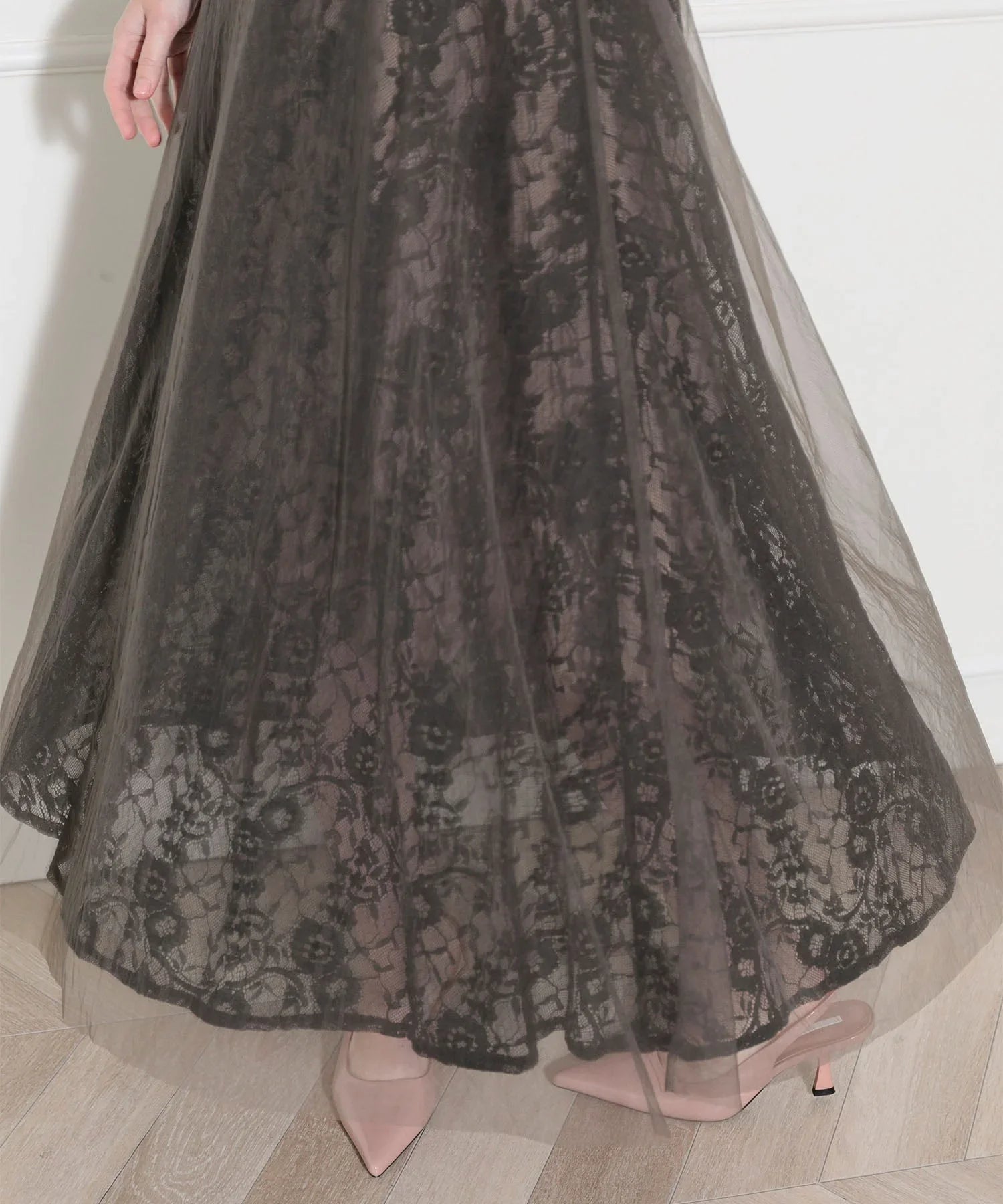 【當天出貨】高腰薄紗蕾絲A字連身裙