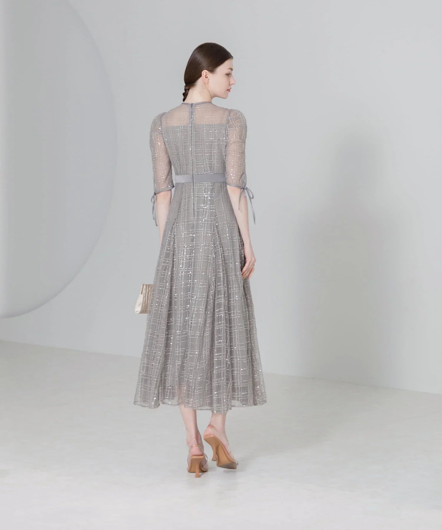 【当日発送】チェックスパンコールリボンワンピースドレス