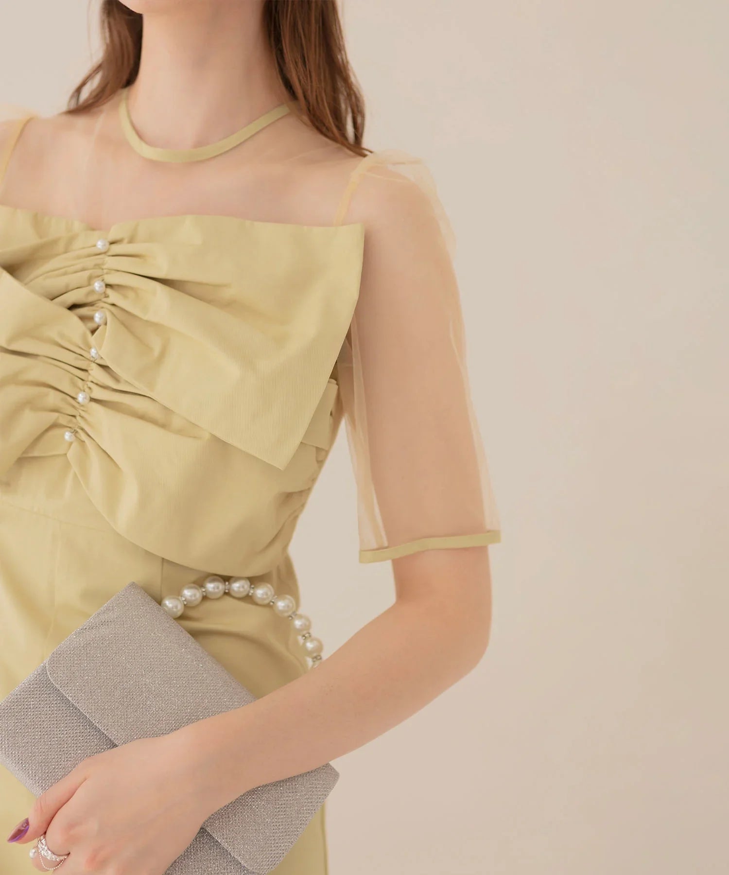 【当日発送】フロントプリーツシアースリーブIラインワンピースドレス