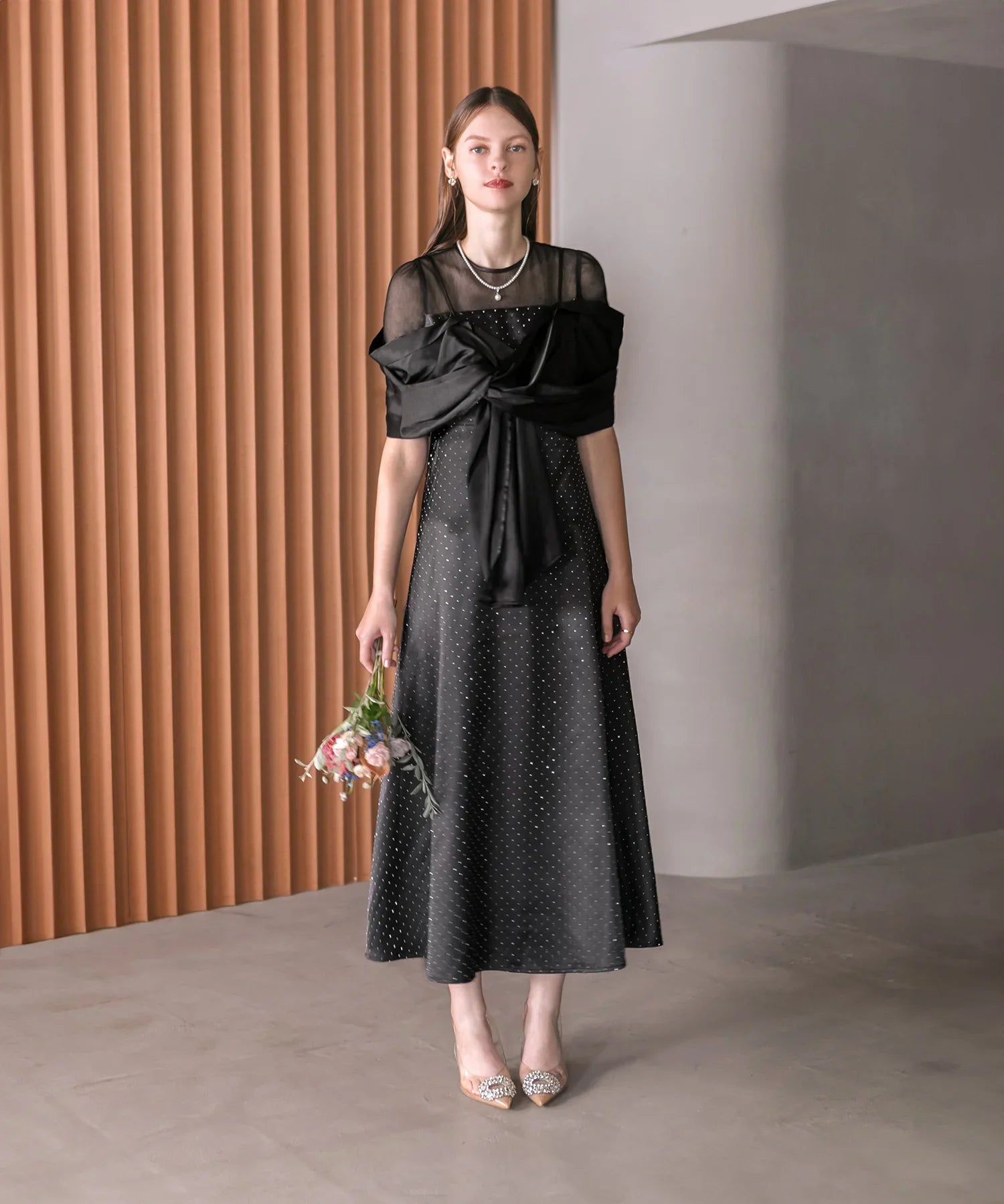 【SOLD OUT】2WAYリボンボレロドットストーンワンピースドレス