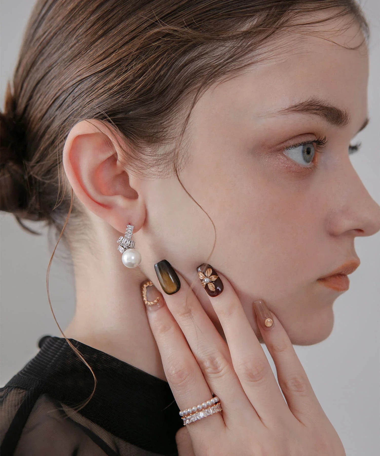 【当日発送】ツイストビジュードロップパールピアス