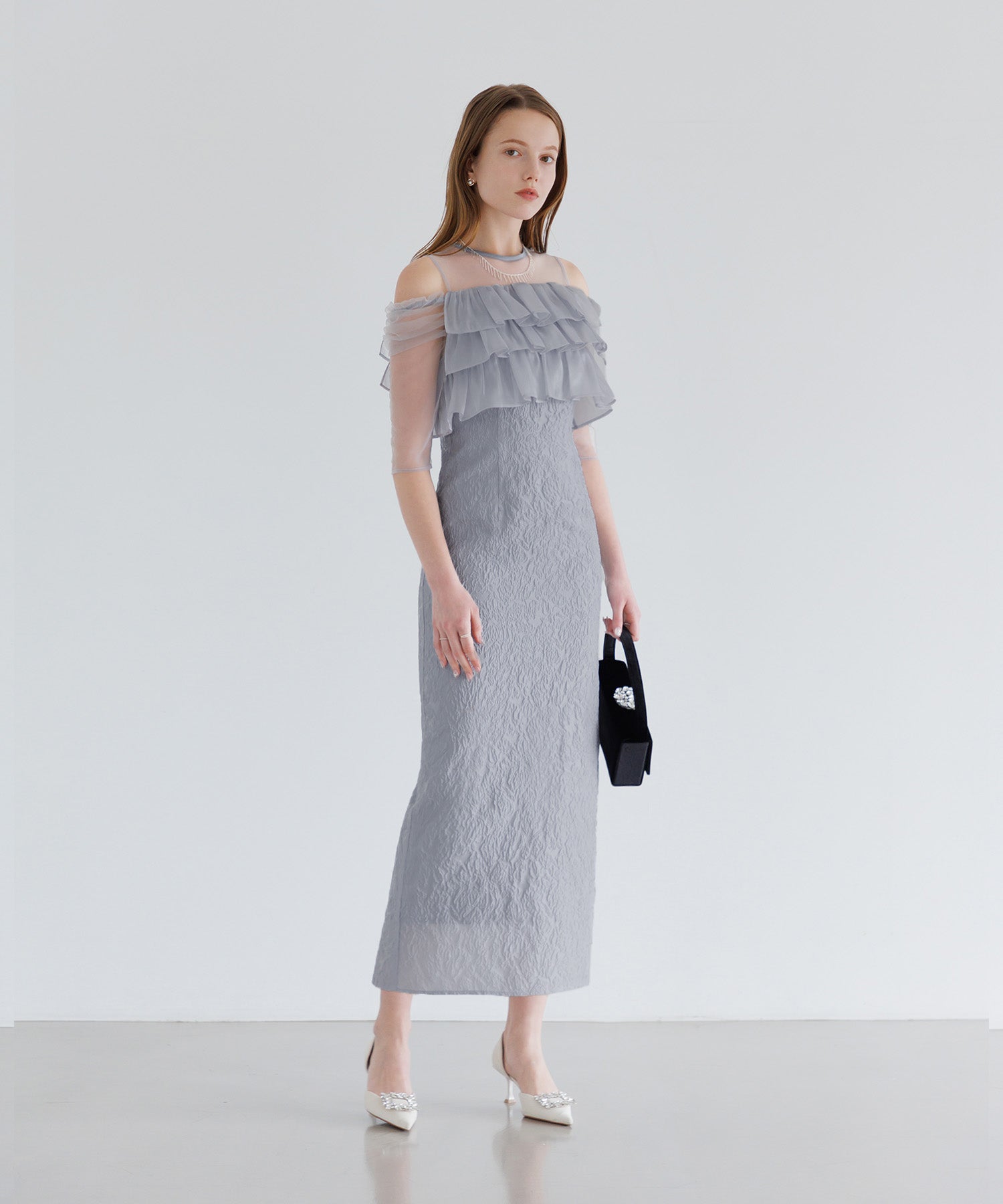 【当日発送】3WAYティアードフリルジャガードIラインワンピースドレス