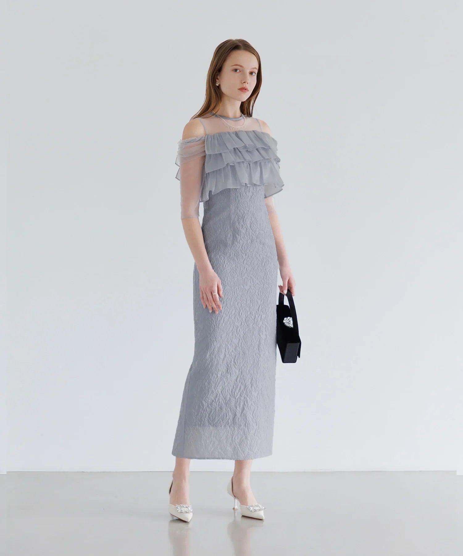 【当日発送】3WAYティアードフリルジャガードIラインワンピースドレス