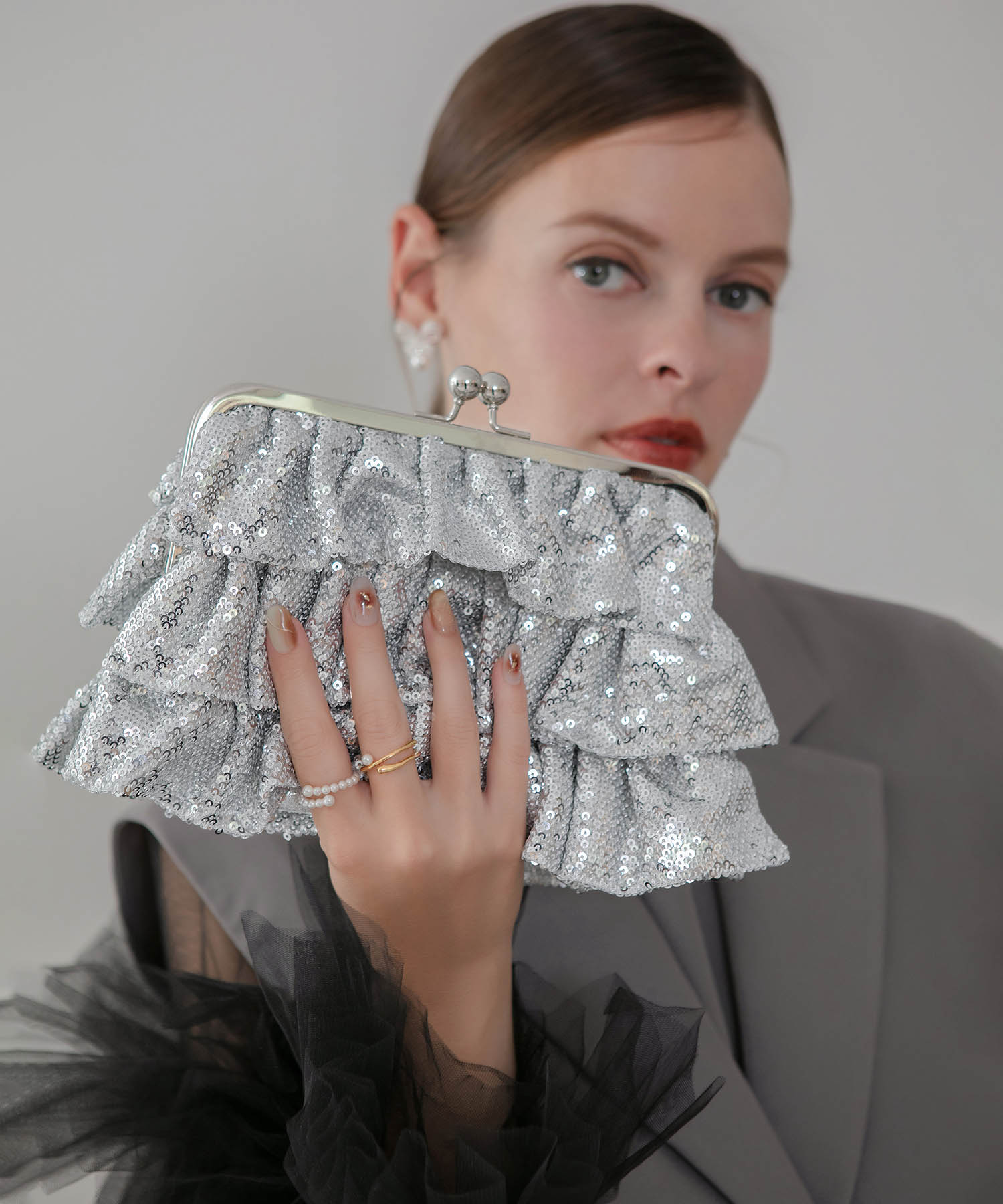 【当日発送】スパンコールフリルデザイン2WAYバッグ