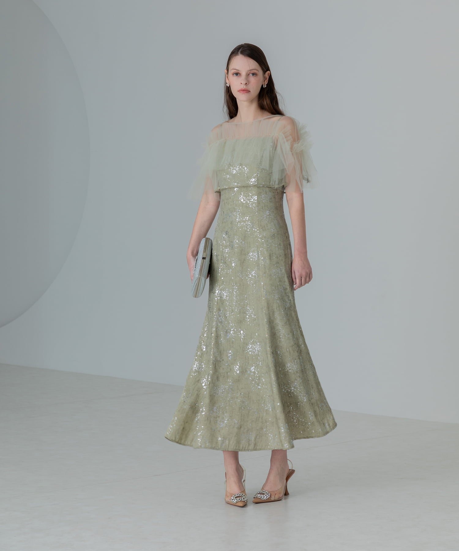 【当日発送】チュールフリルボレロペイントマーメイドワンピースドレス